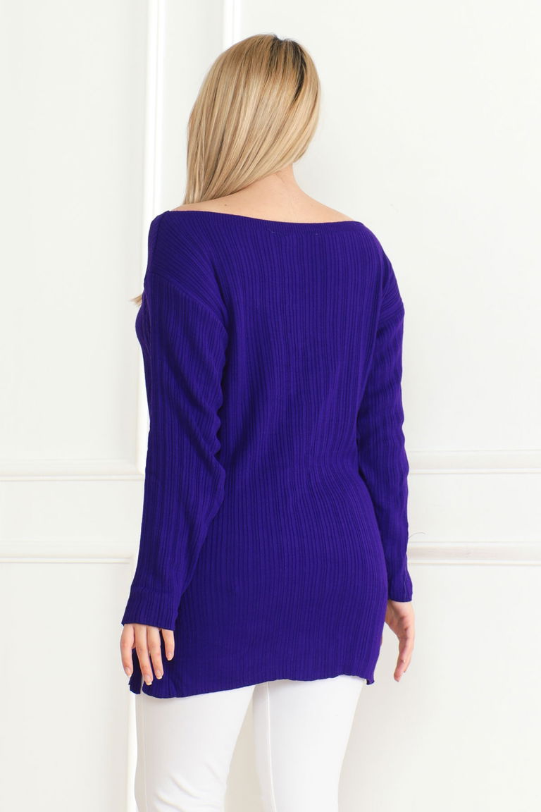 Fitilli Açık Yaka Triko Kazak - 27663 - TOFİSA