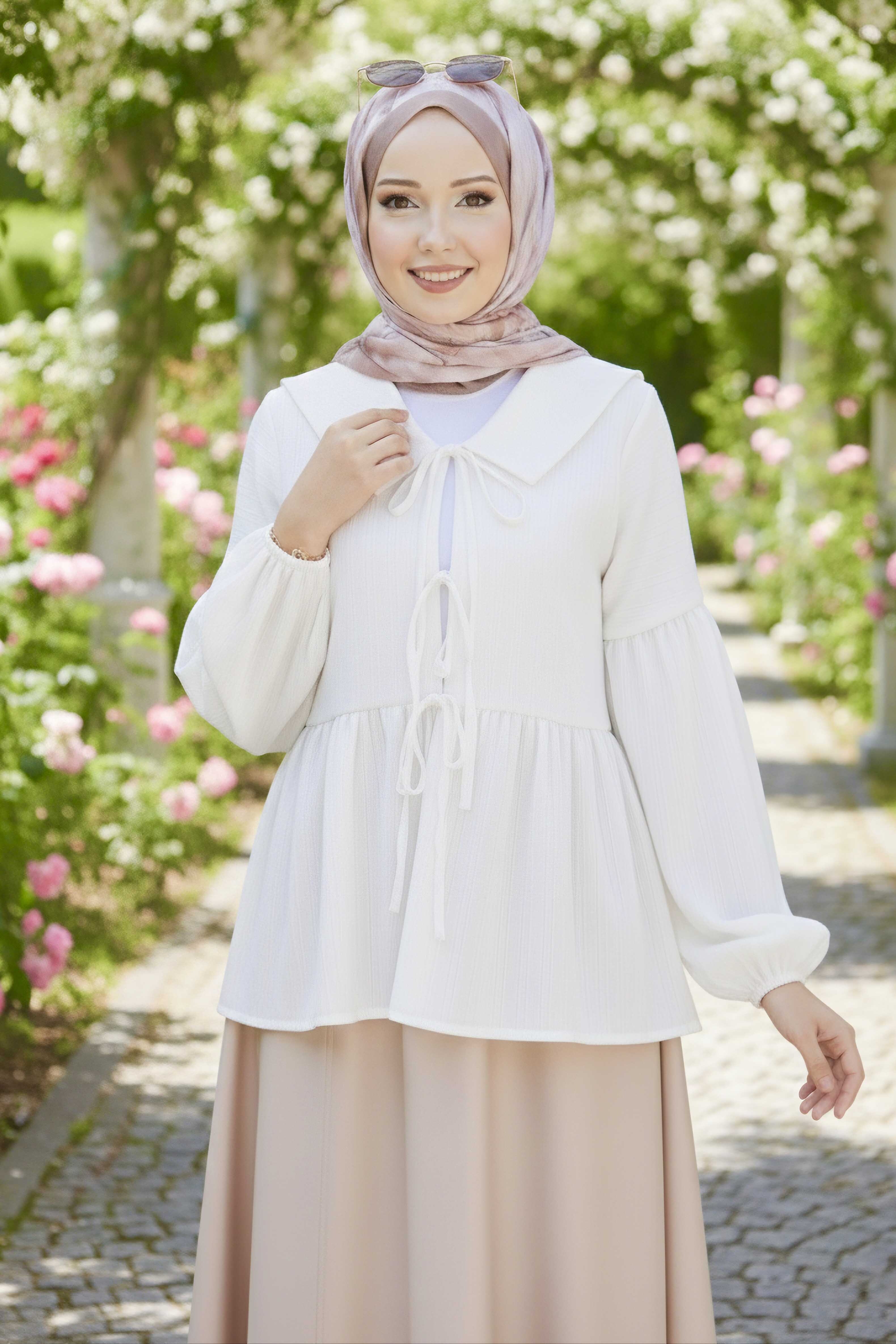 Fitilli Bağcıklı Ceket - 28207-BEYAZ - 3