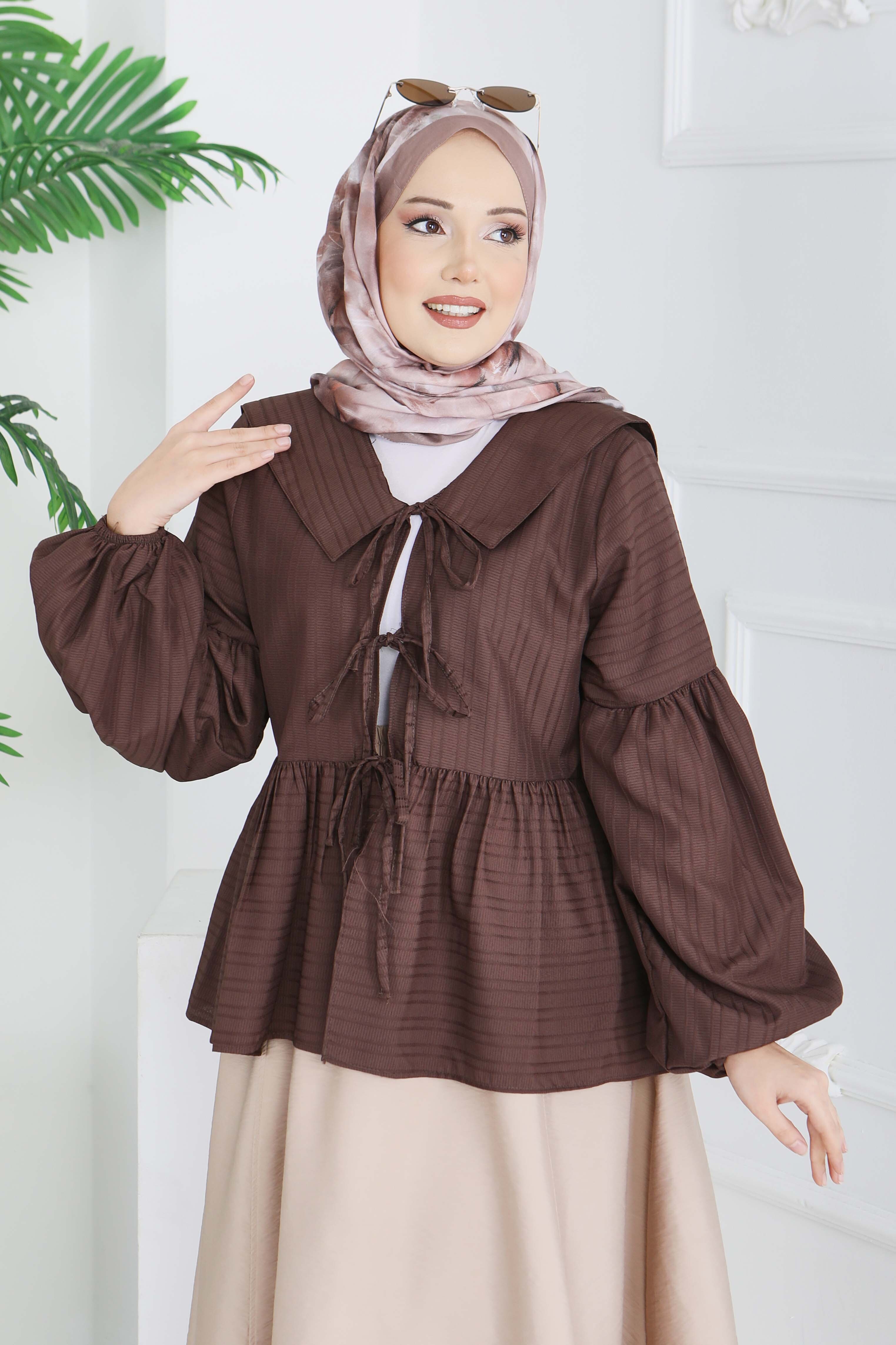 Fitilli Bağcıklı Ceket - 28207-KAHVE - 2