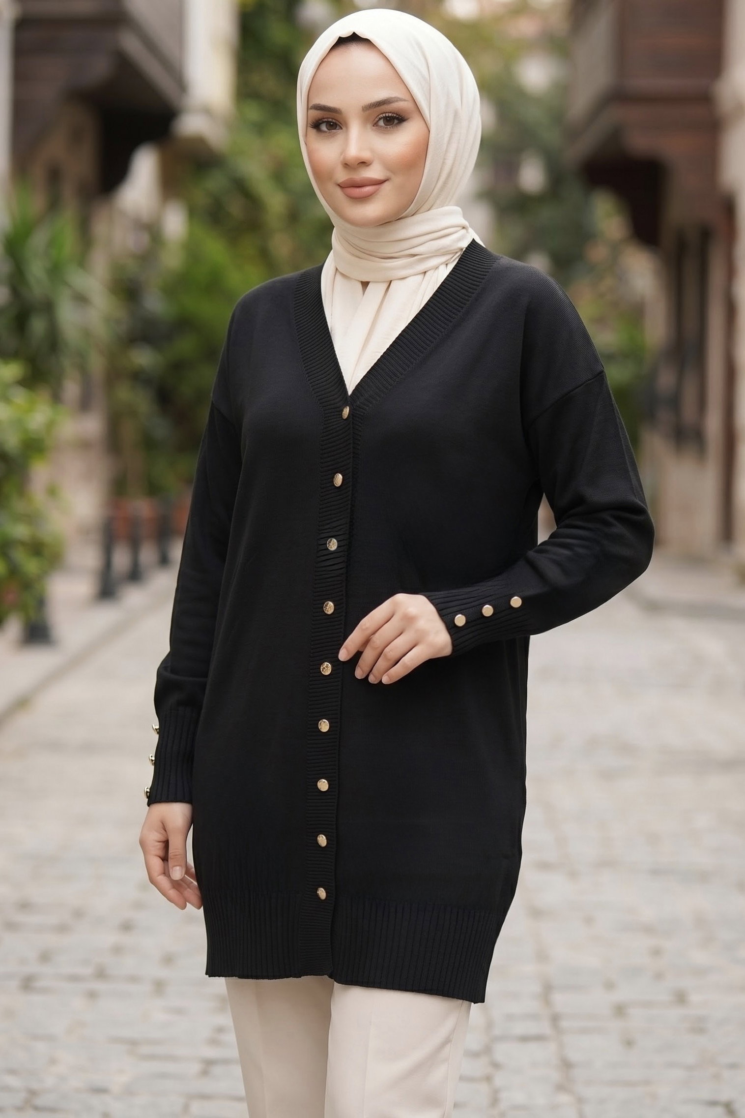 Fitilli Düğmeli Triko Hırka Siyah - 29237-SIYAH - 1
