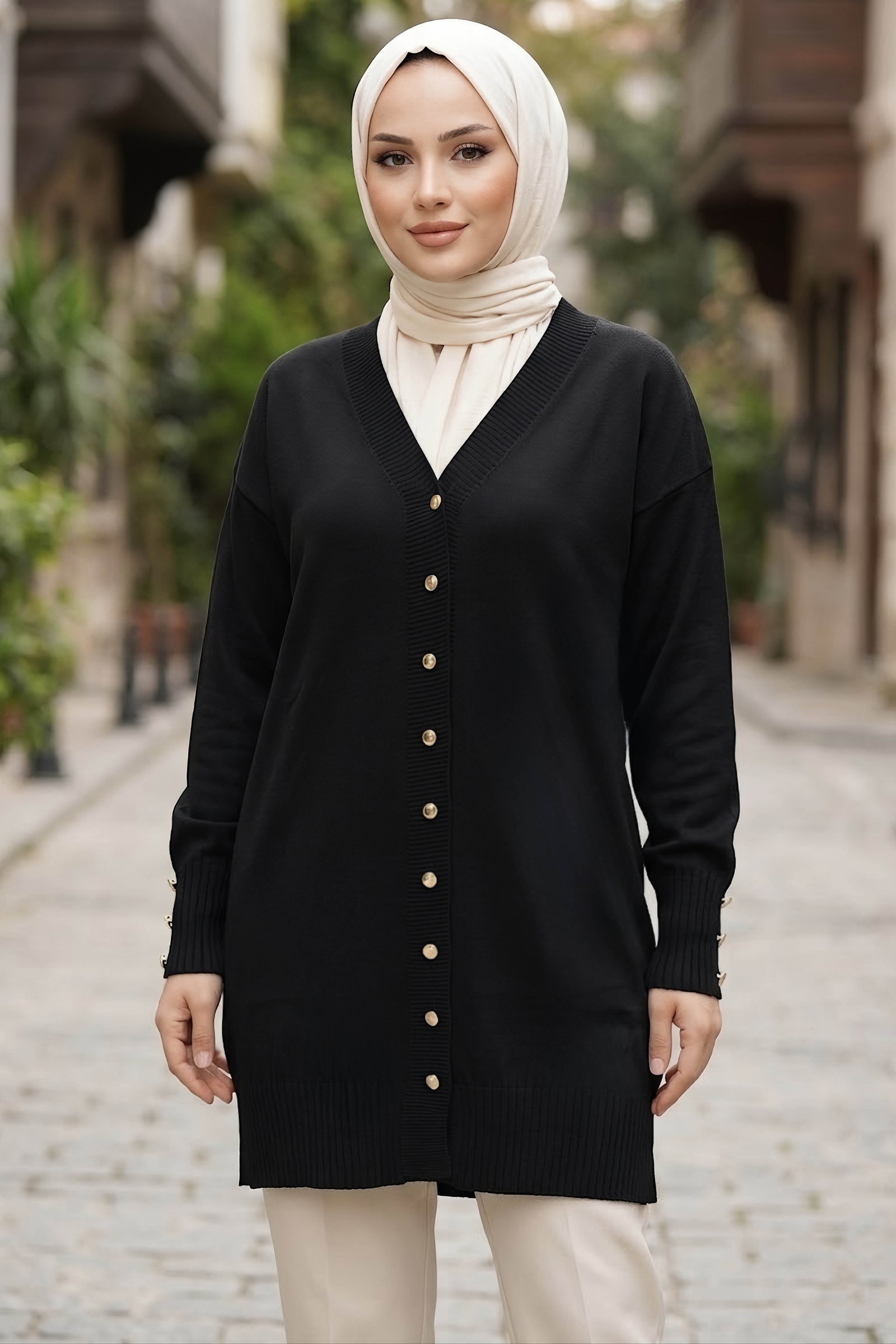 Fitilli Düğmeli Triko Hırka Siyah - 29237-SIYAH - 2