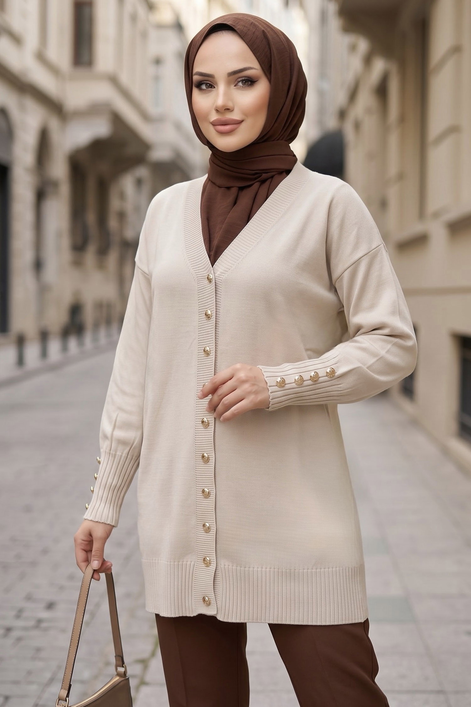 Fitilli Düğmeli Triko Hırka Tas - 29237-TAS - 1