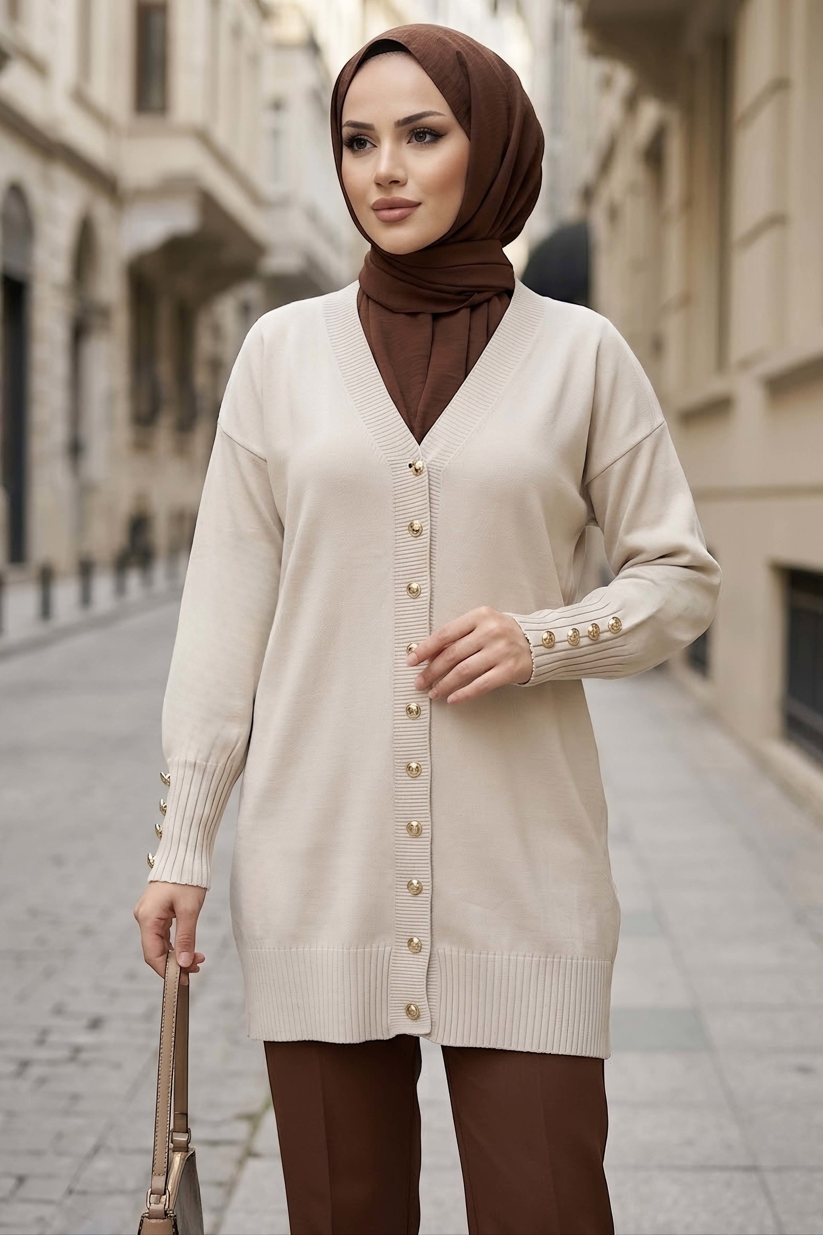 Fitilli Düğmeli Triko Hırka Tas - 29237-TAS - 2