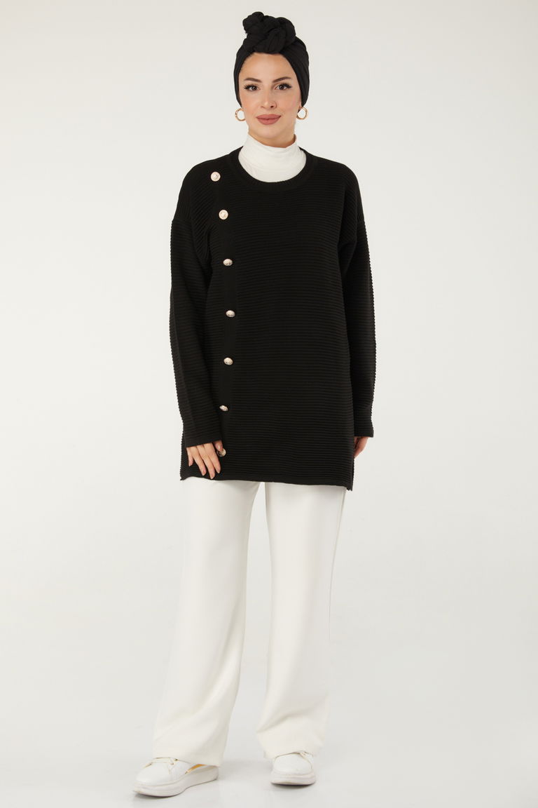 Fitilli Düğmeli Triko Kazak - 27636 - TOFİSA