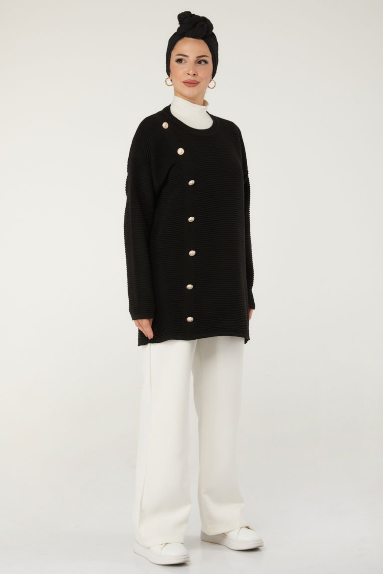 Fitilli Düğmeli Triko Kazak - 27636 - TOFİSA