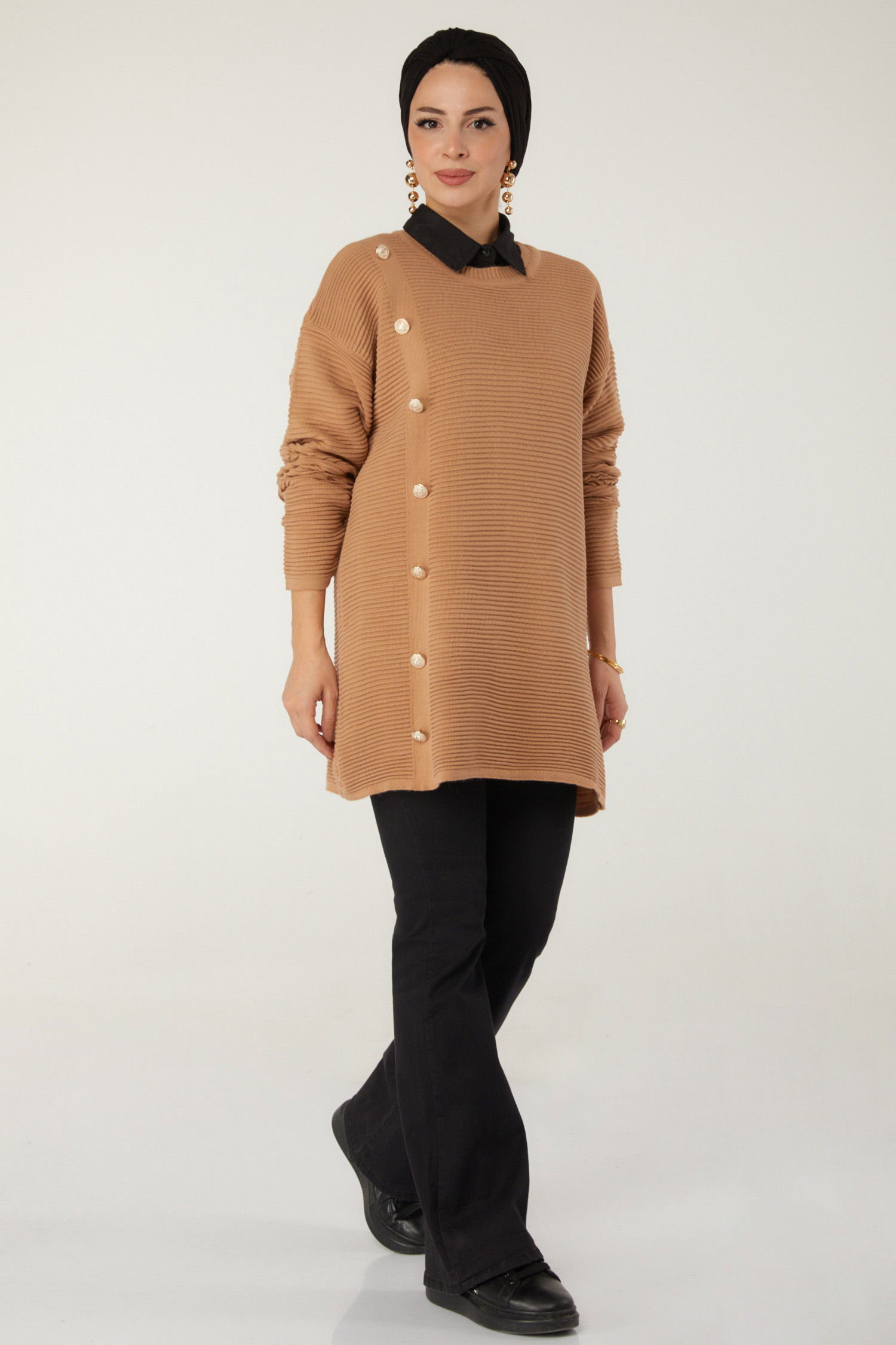 Fitilli Düğmeli Triko Kazak - 27636 - 4