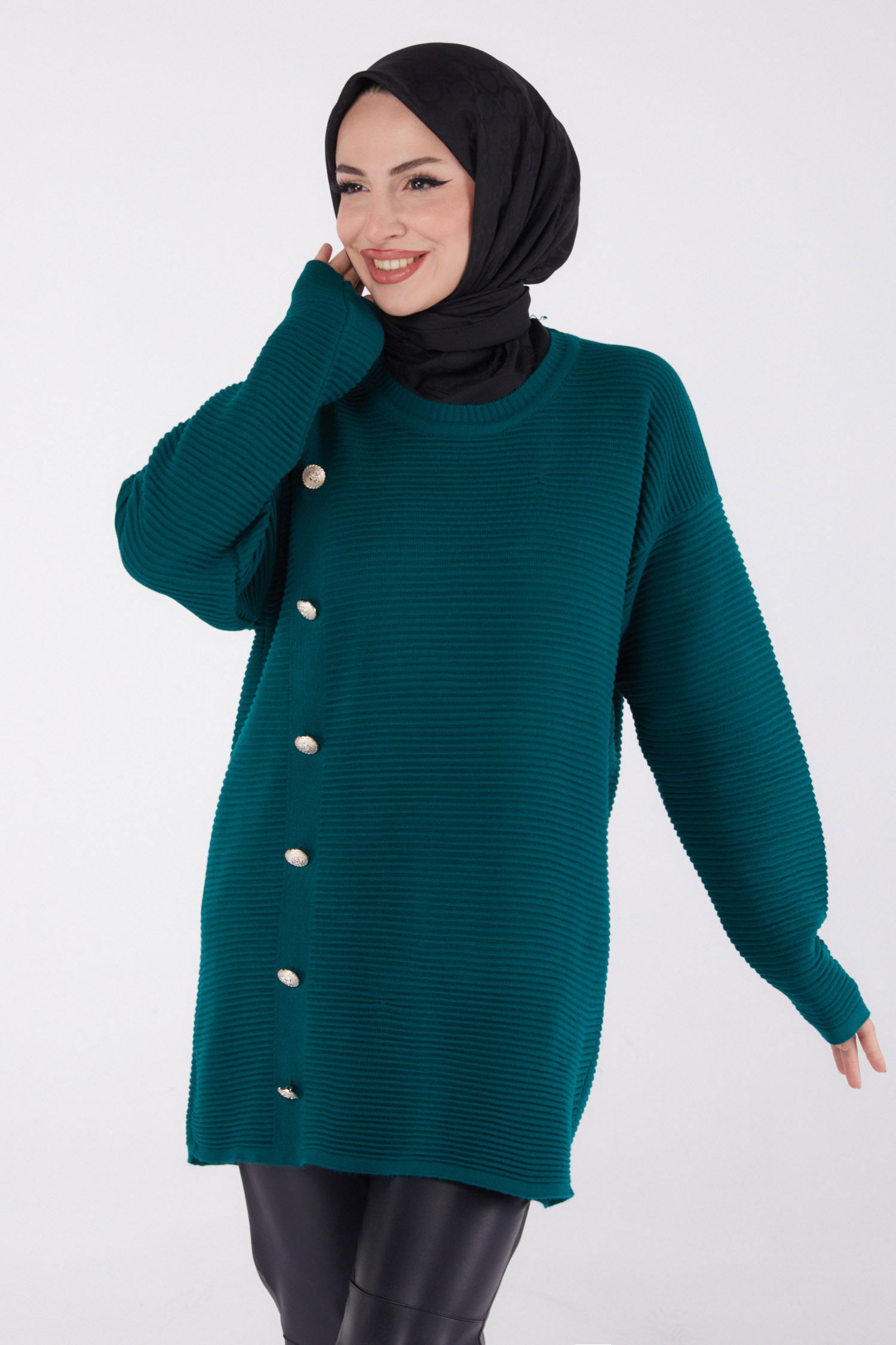 Fitilli Düğmeli Triko Kazak - 27636 - 1