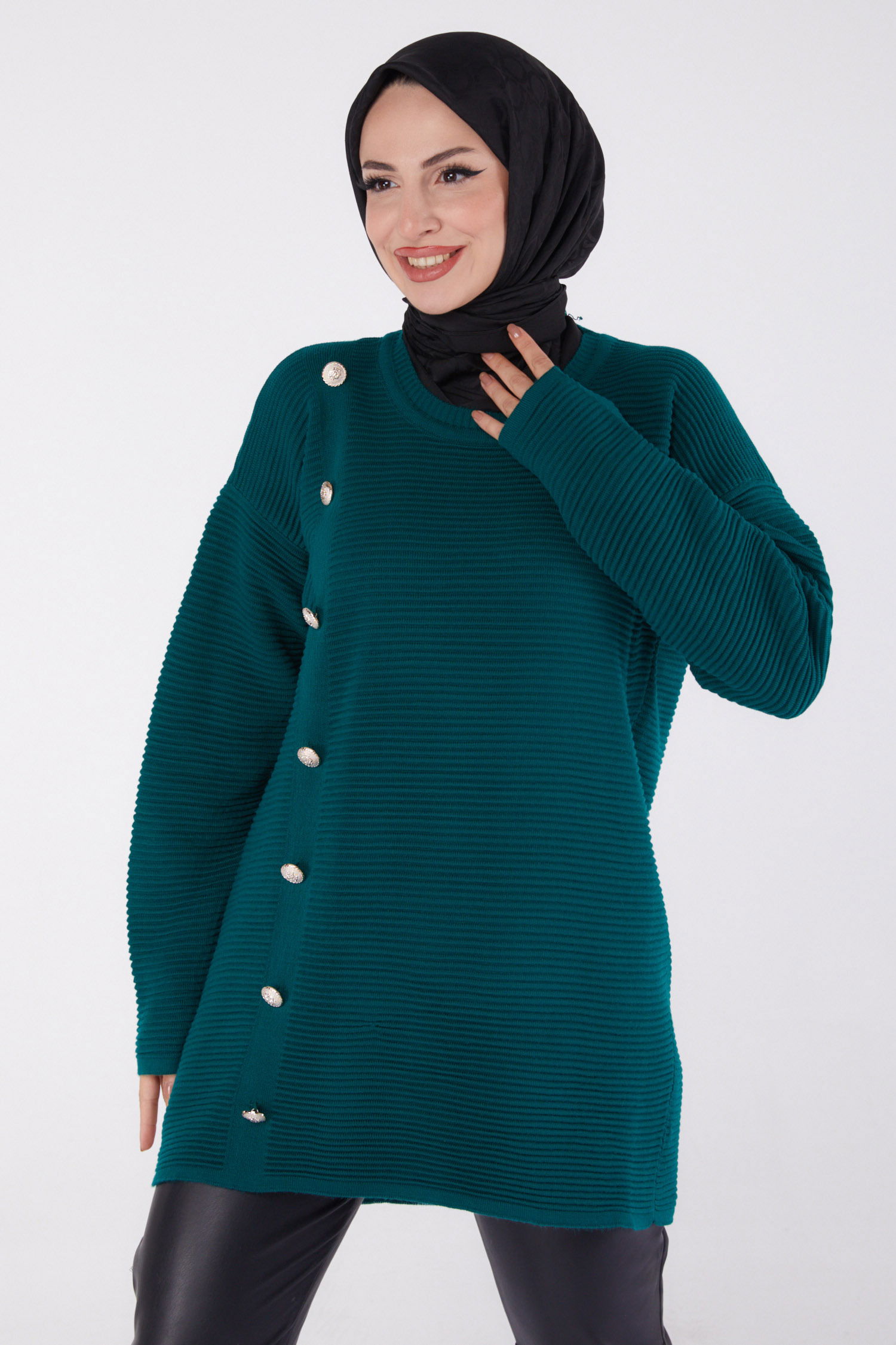 Fitilli Düğmeli Triko Kazak - 27636 - 2