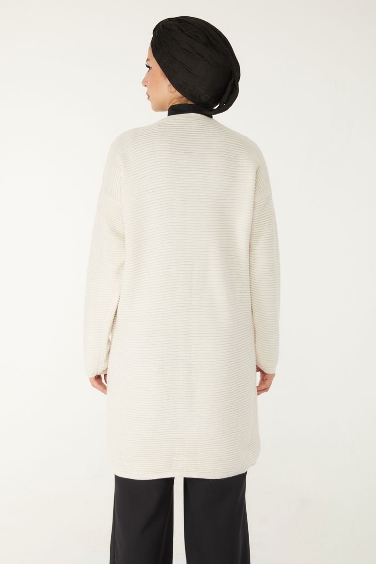 Fitilli Düğmeli Uzun Triko Hırka - 27639 - TOFİSA