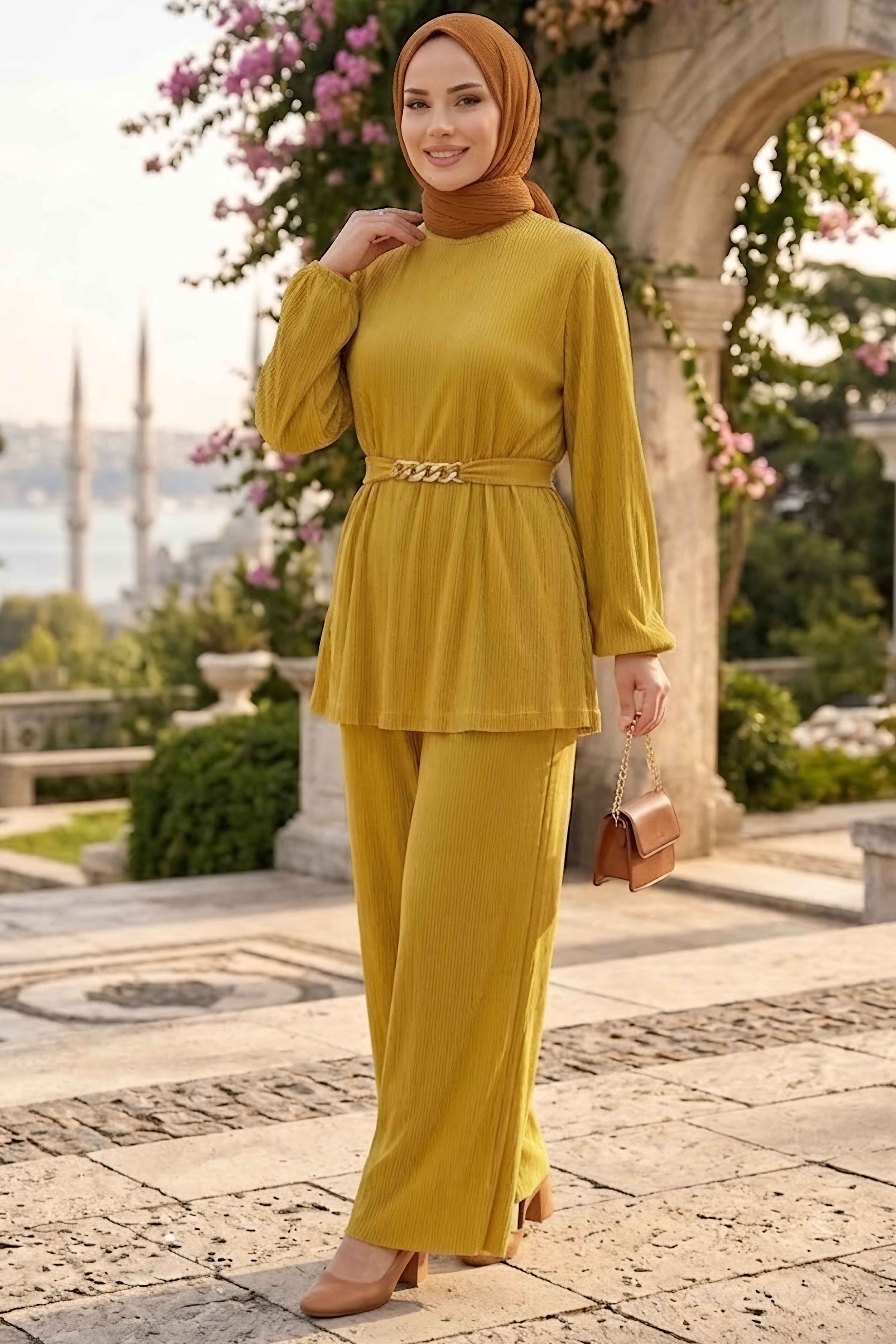 Fitilli Kuşaklı İkili Takım Yağ Yeşili - 28832-YAG-YESILI - 2