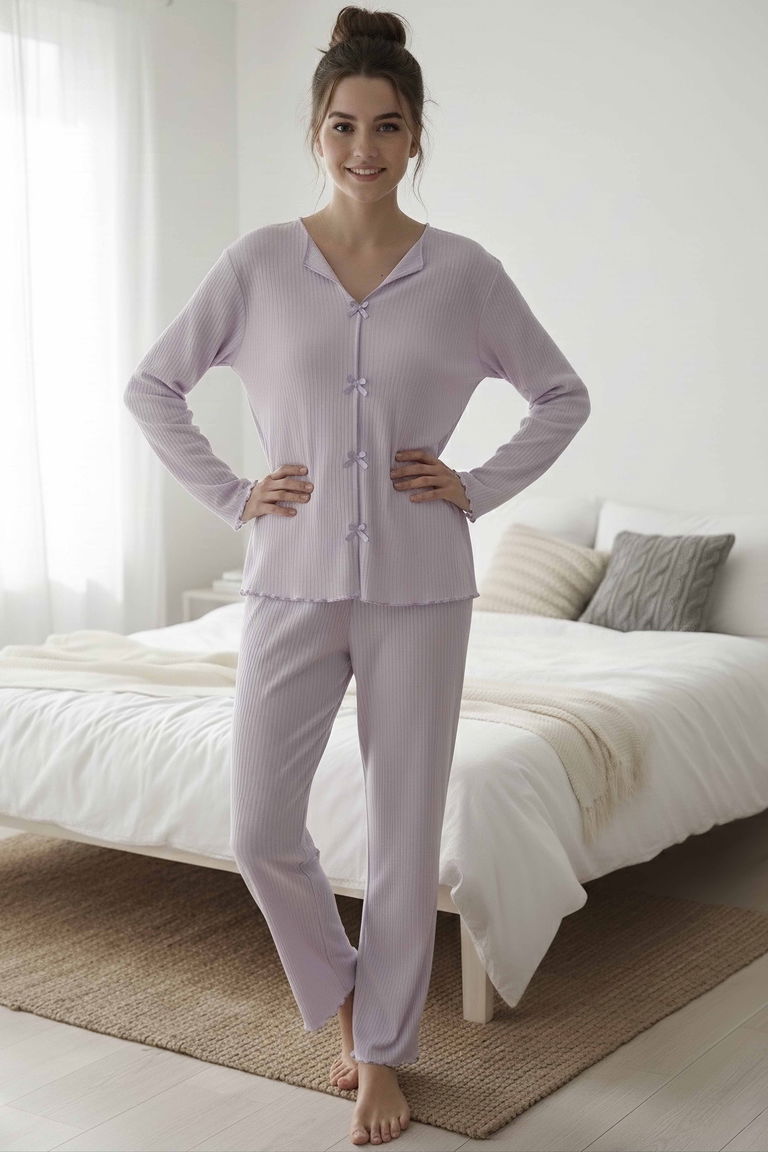 Fitilli Pijama Takımı - 28069-GRI - TOFİSA