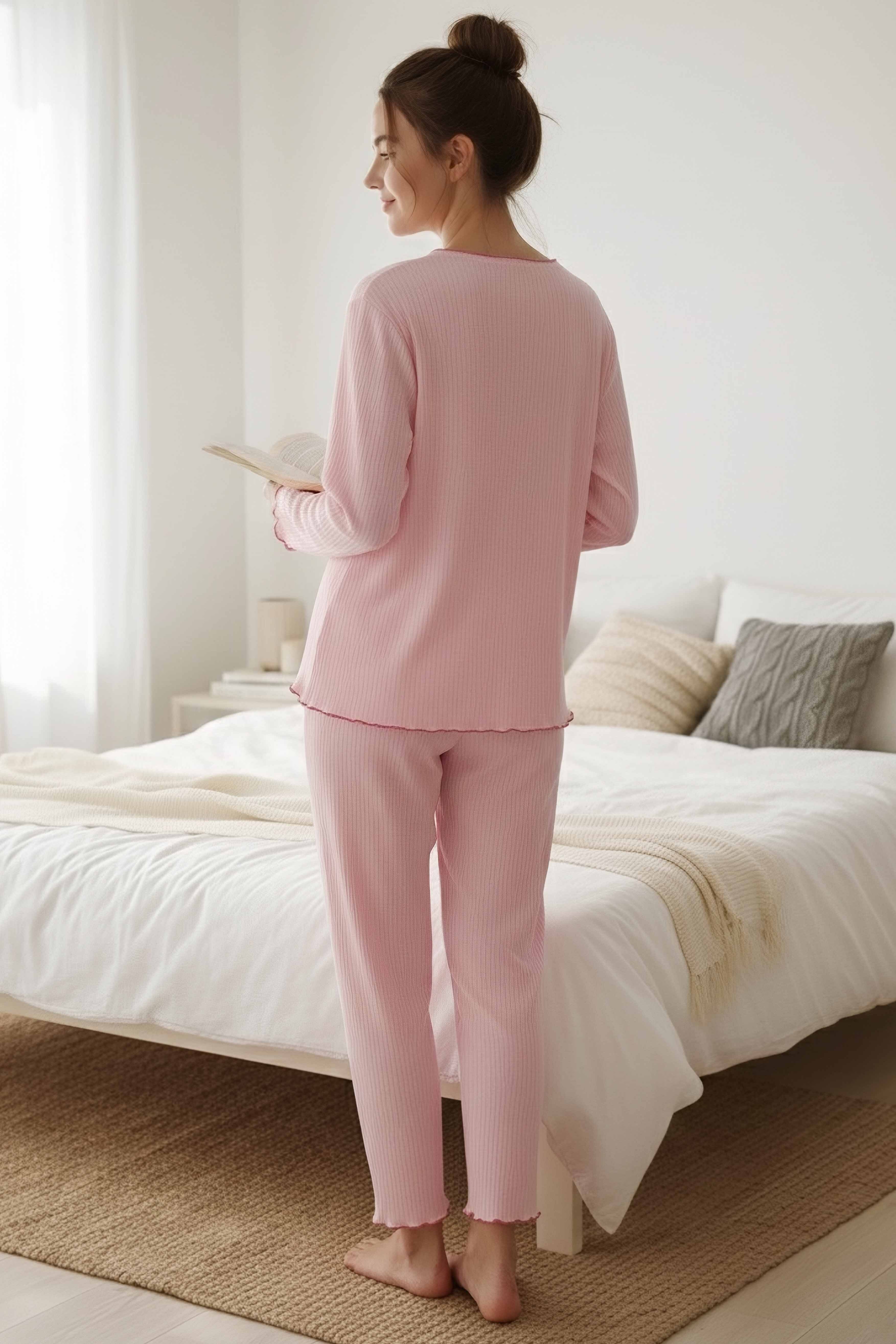 Fitilli Pijama Takımı - 28069-PEMBE - 2