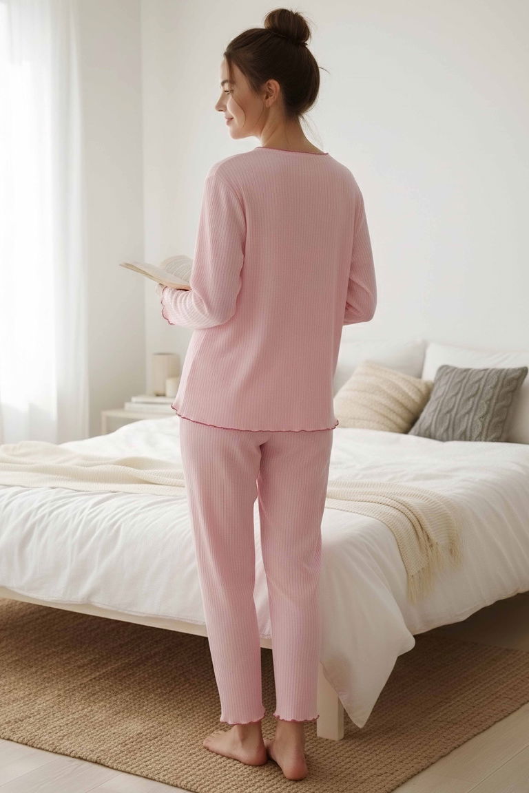 Fitilli Pijama Takımı - 28069-PEMBE - TOFİSA