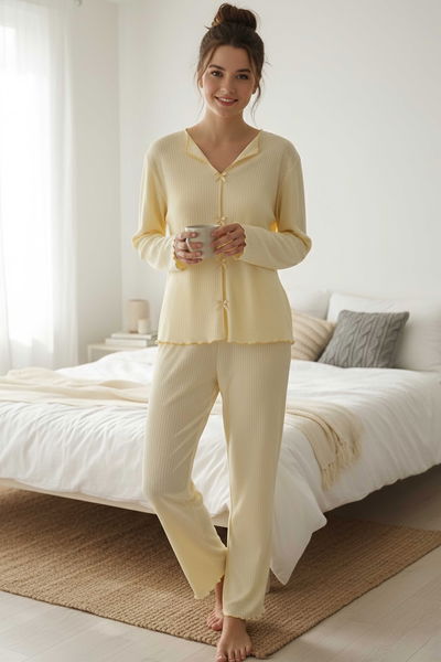 Fitilli Pijama Takımı - 28069-SARI 