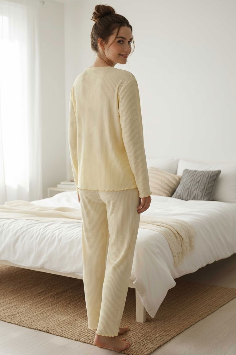 Fitilli Pijama Takımı - 28069-SARI - TOFİSA