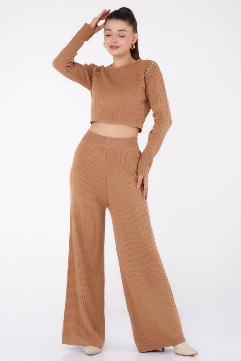 Fitilli Taş Detaylı Triko Takım - 27633 - TOFİSA