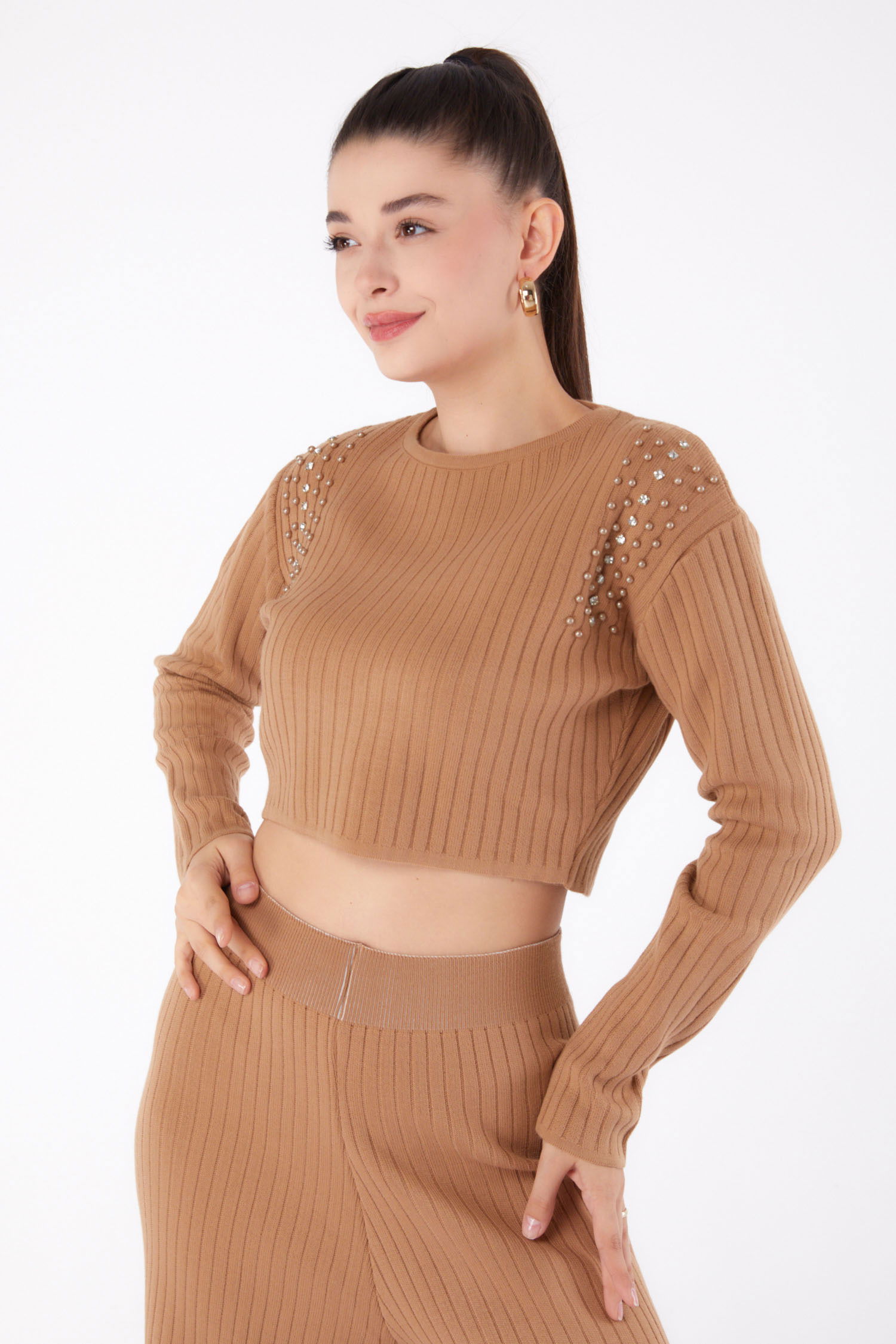 Fitilli Taş Detaylı Triko Takım - 27633 - 2