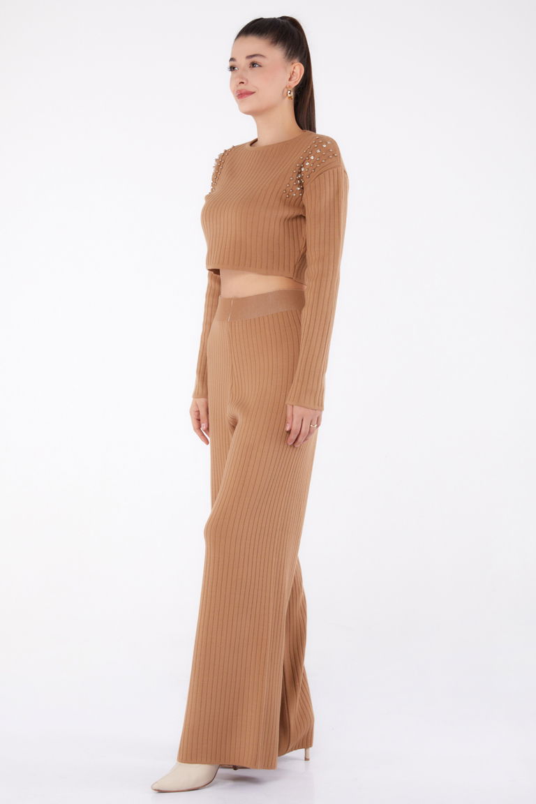 Fitilli Taş Detaylı Triko Takım - 27633 - TOFİSA