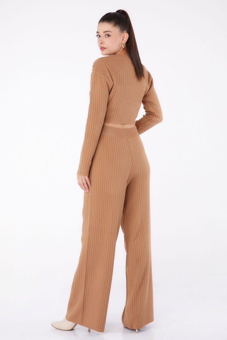 Fitilli Taş Detaylı Triko Takım - 27633 - TOFİSA