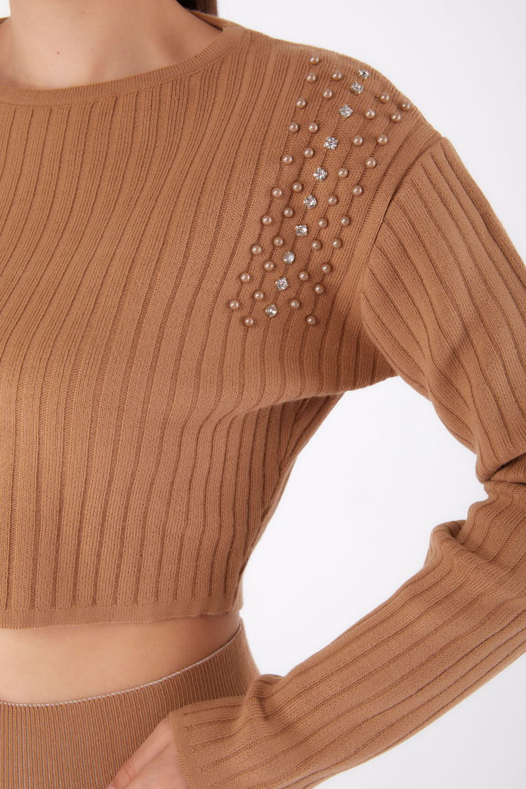 Fitilli Taş Detaylı Triko Takım - 27633 - TOFİSA