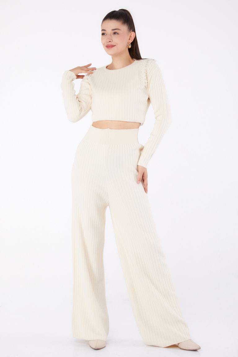 Fitilli Taş Detaylı Triko Takım - 27633 - TOFİSA