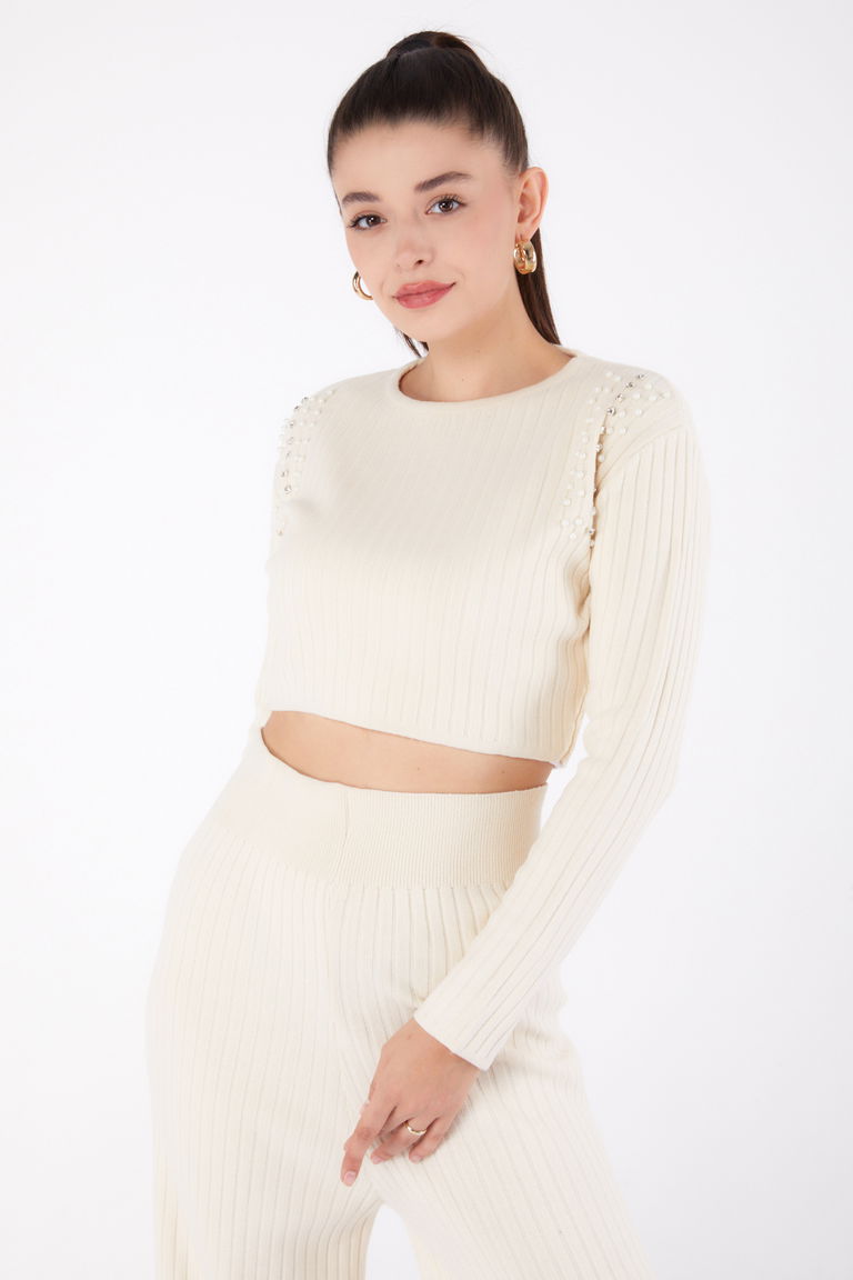 Fitilli Taş Detaylı Triko Takım - 27633 - TOFİSA
