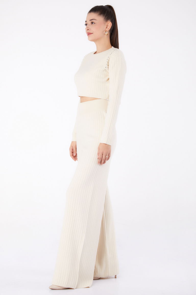 Fitilli Taş Detaylı Triko Takım - 27633 - TOFİSA