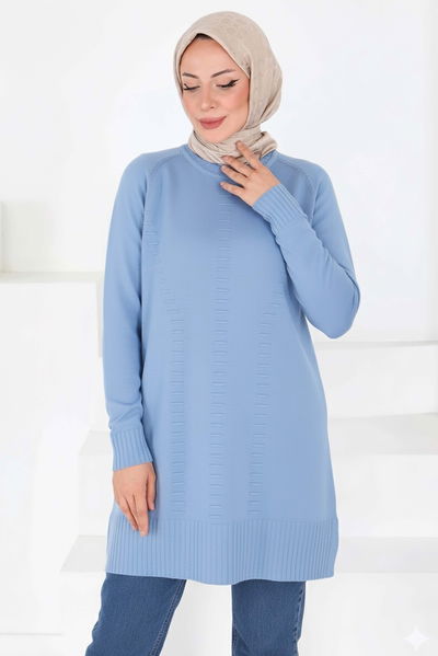 Fitilli Triko Tunik - 27795-BEBE-MAVI 
