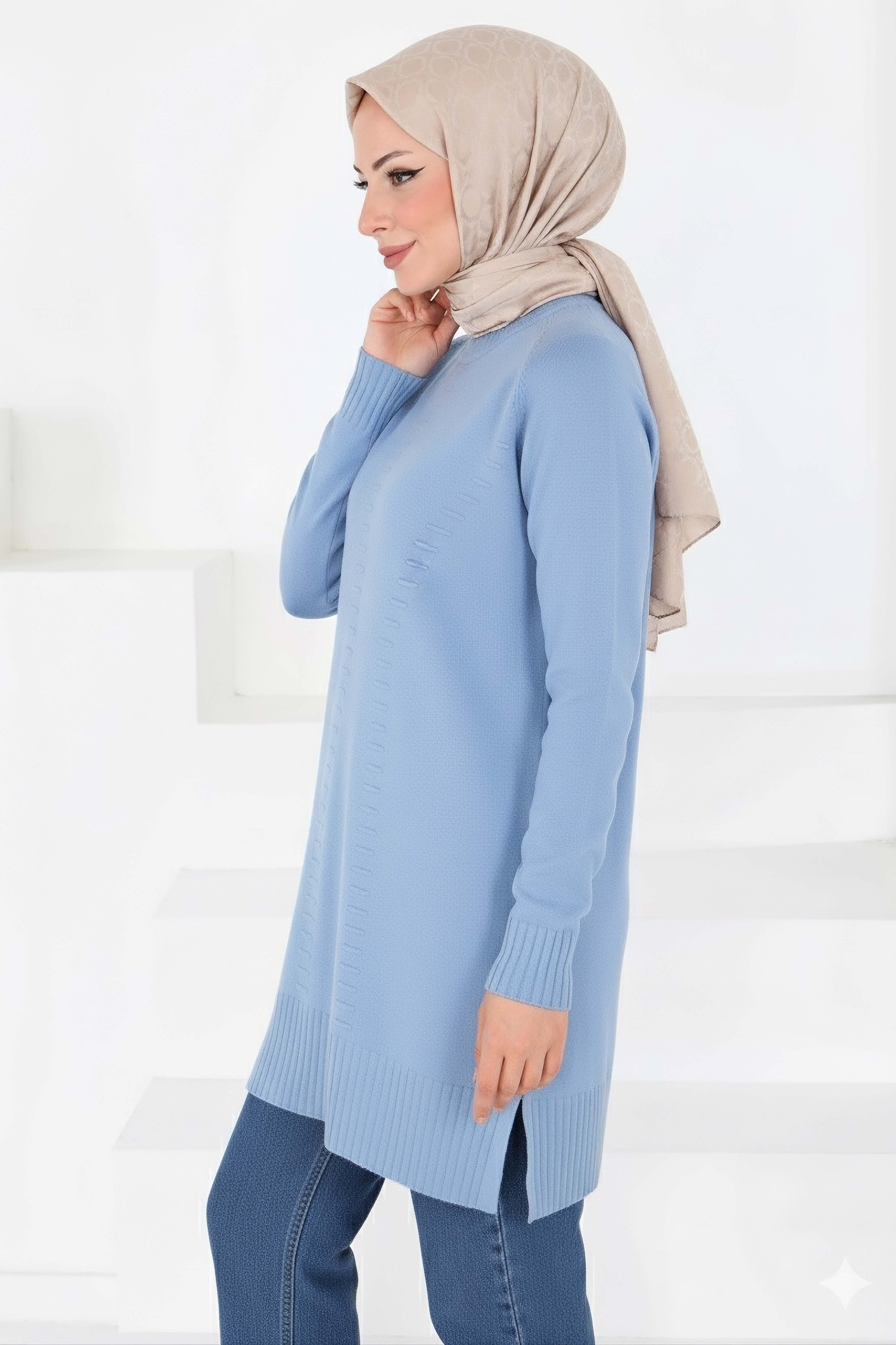 Fitilli Triko Tunik - 27795-BEBE-MAVI - 2