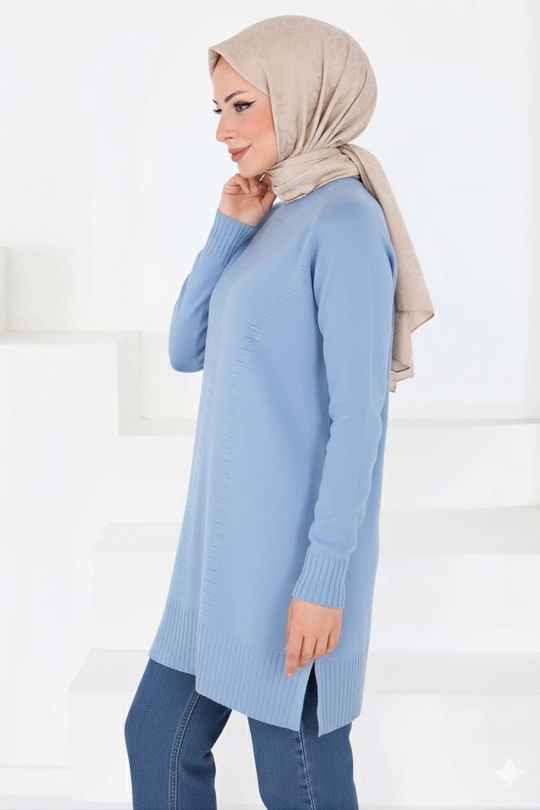 Fitilli Triko Tunik - 27795-BEBE-MAVI - TOFİSA