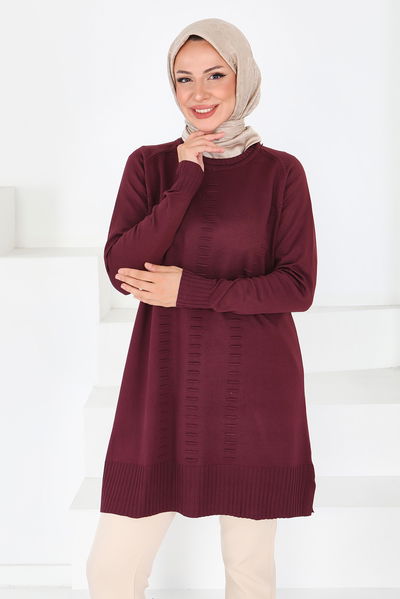 Fitilli Triko Tunik - 27795-BORDO 