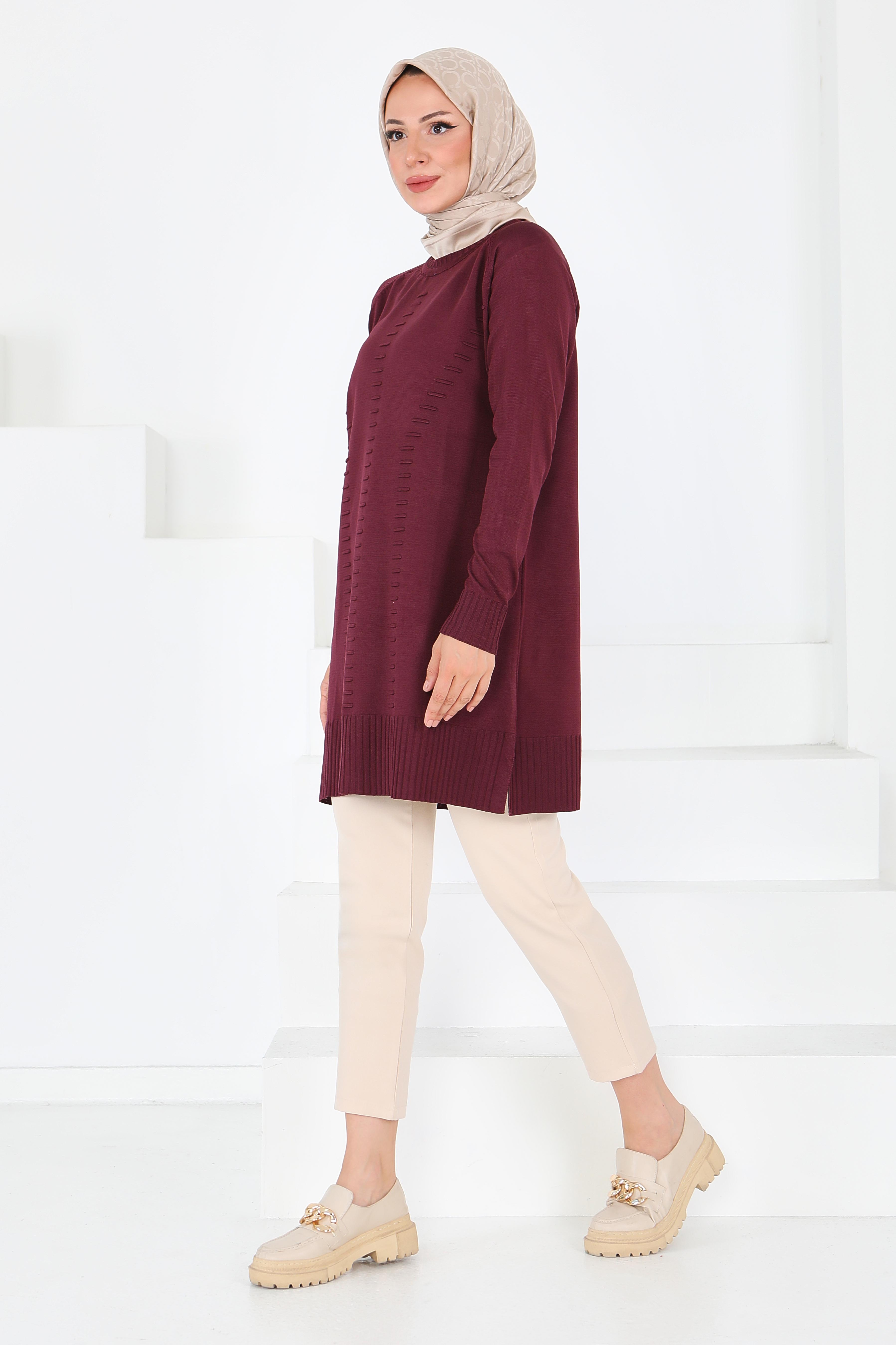 Fitilli Triko Tunik - 27795-BORDO - 3