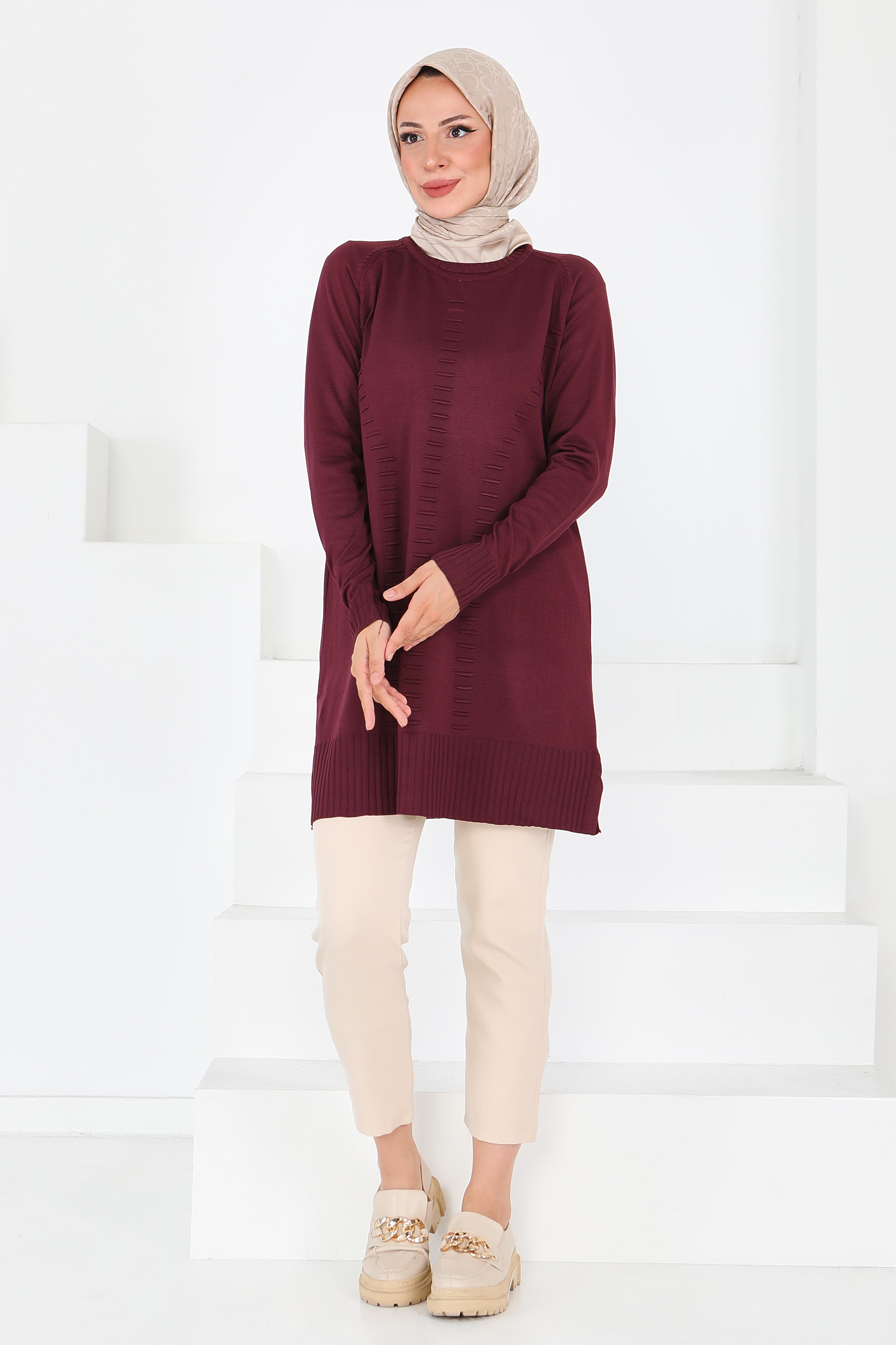 Fitilli Triko Tunik - 27795-BORDO - 4