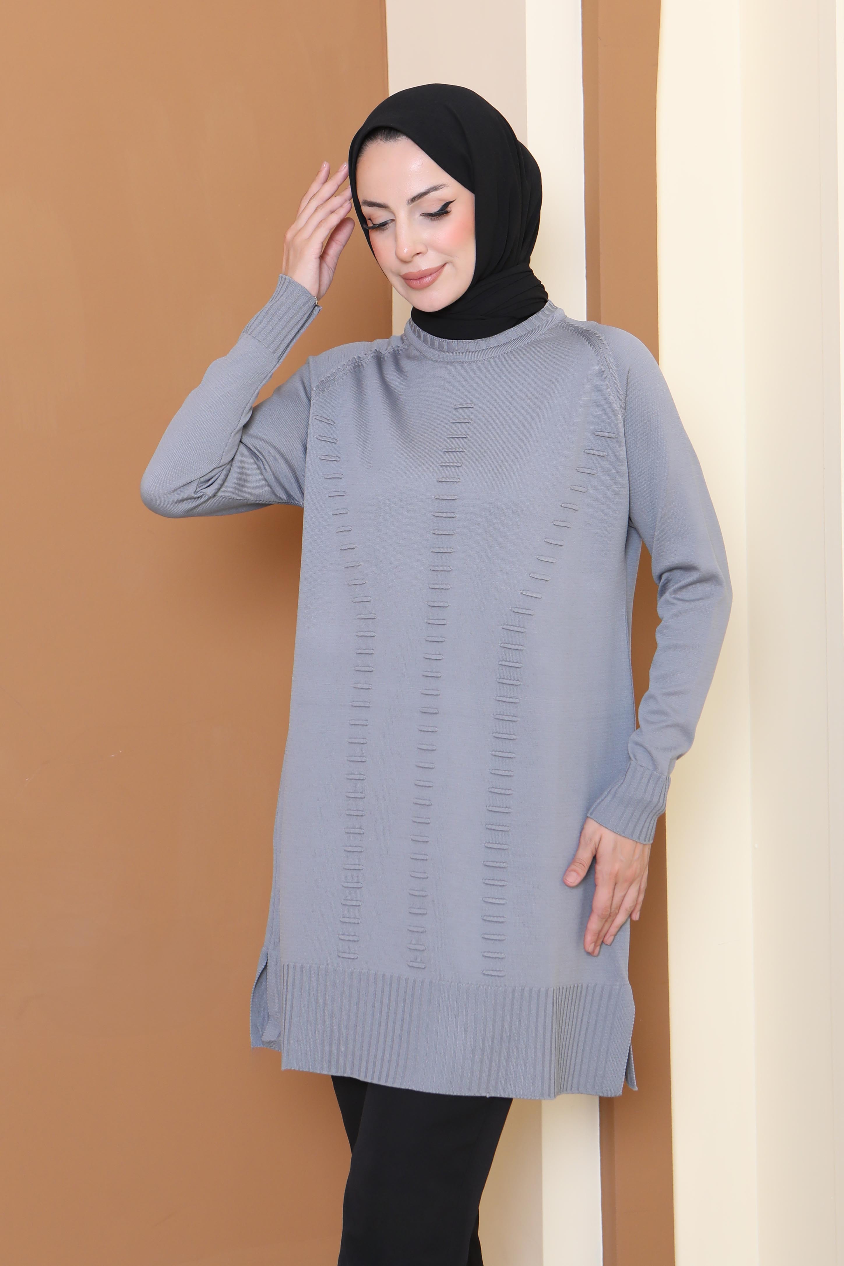 Fitilli Triko Tunik - 27795-GRI - 1