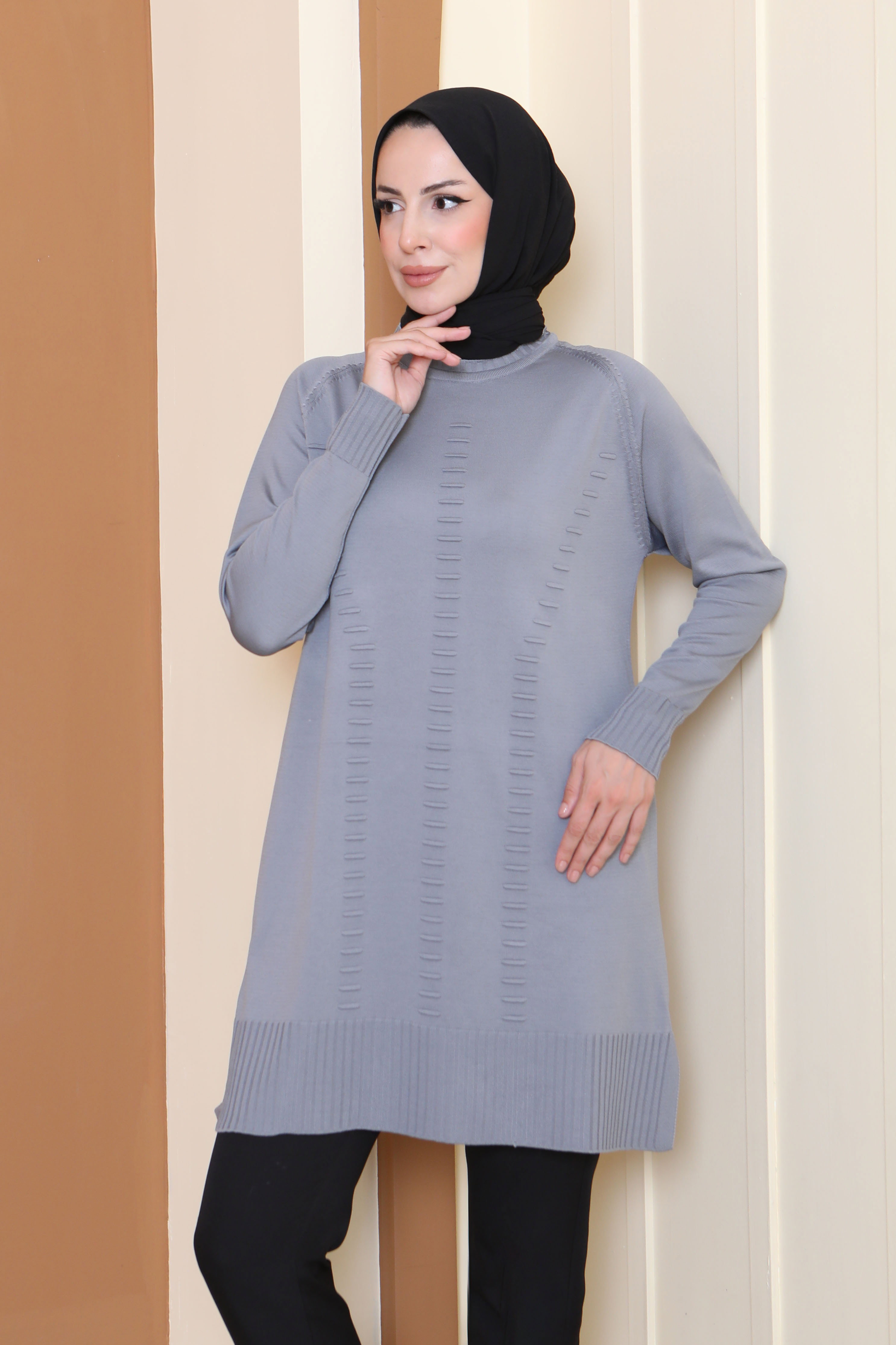 Fitilli Triko Tunik - 27795-GRI - 2