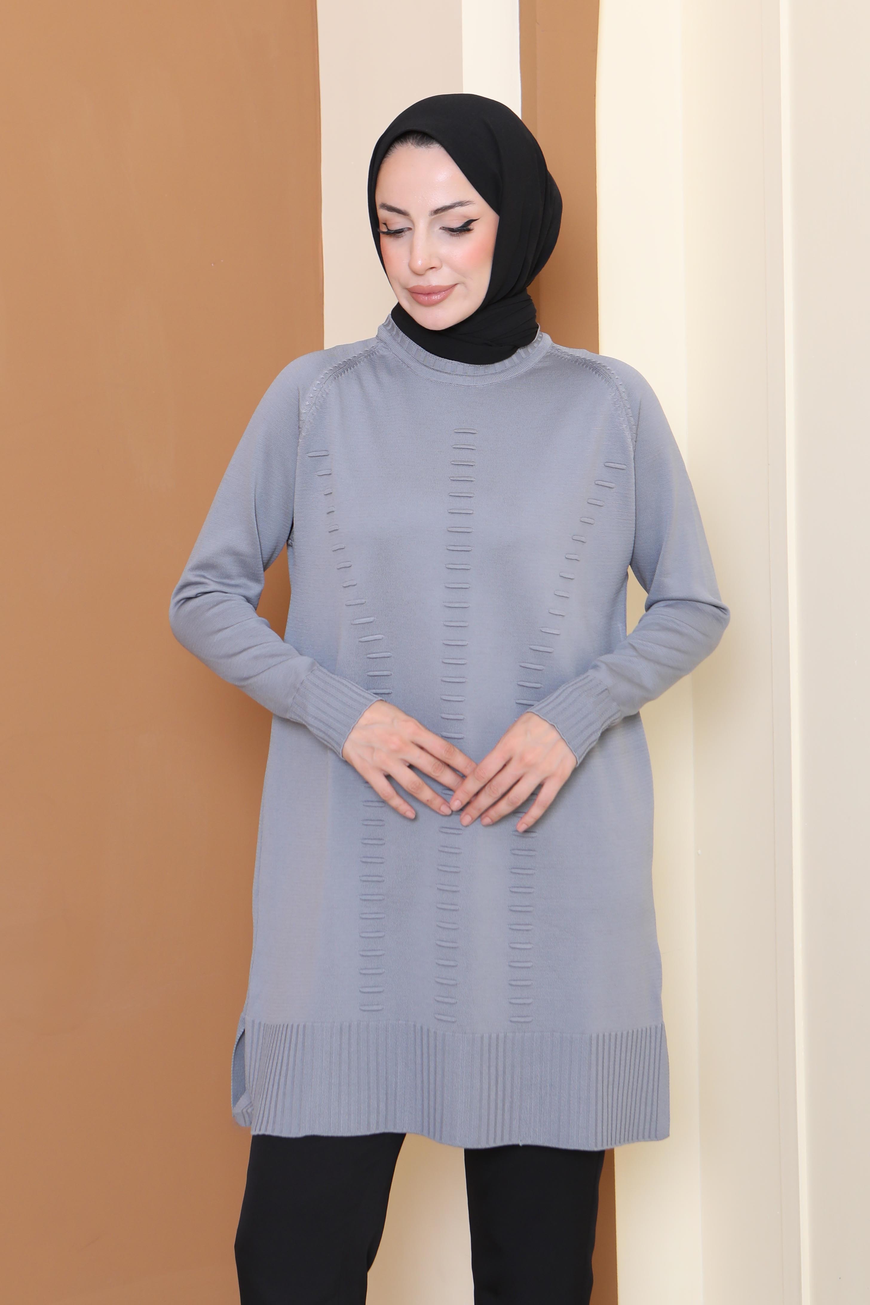 Fitilli Triko Tunik - 27795-GRI - 3