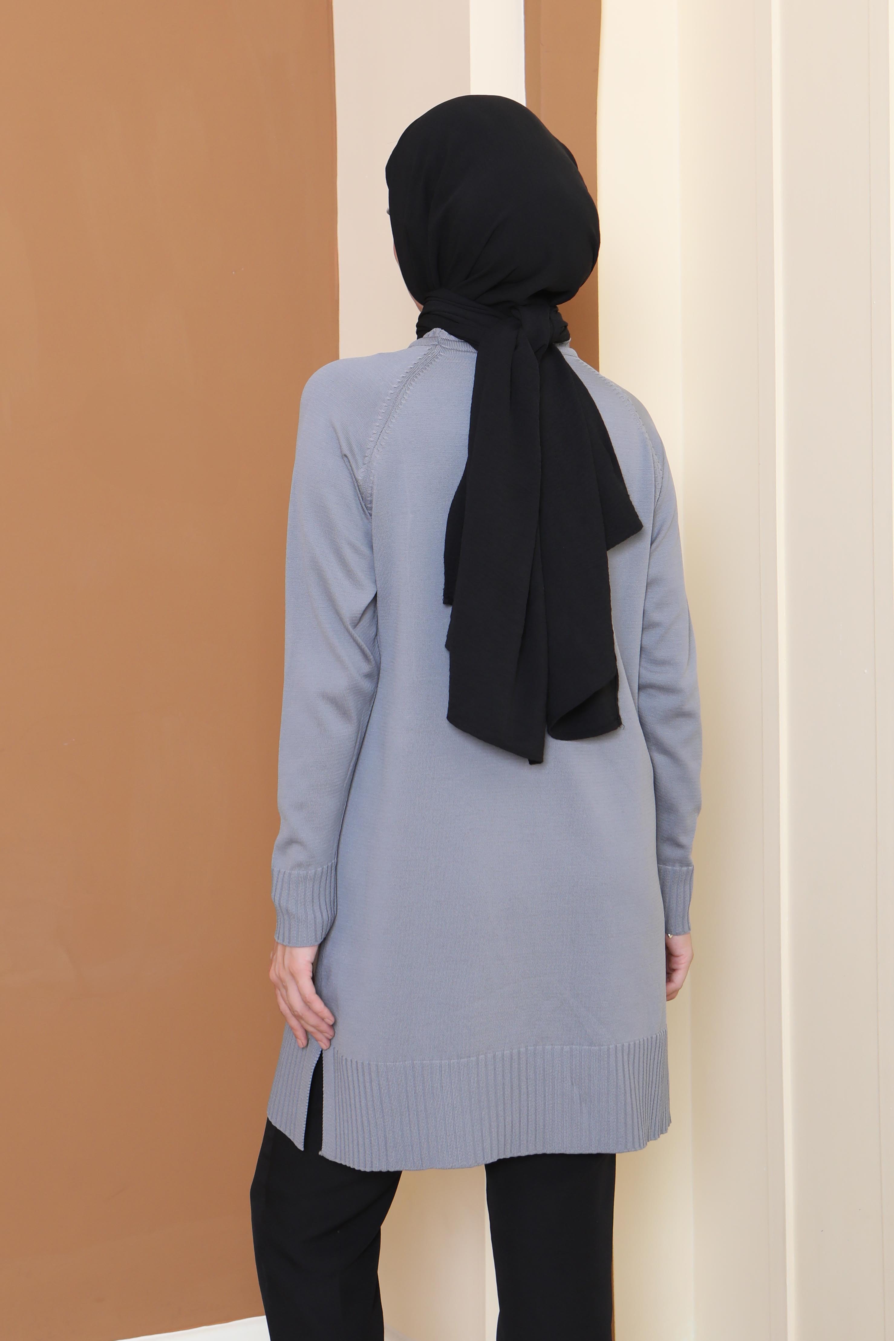 Fitilli Triko Tunik - 27795-GRI - 4
