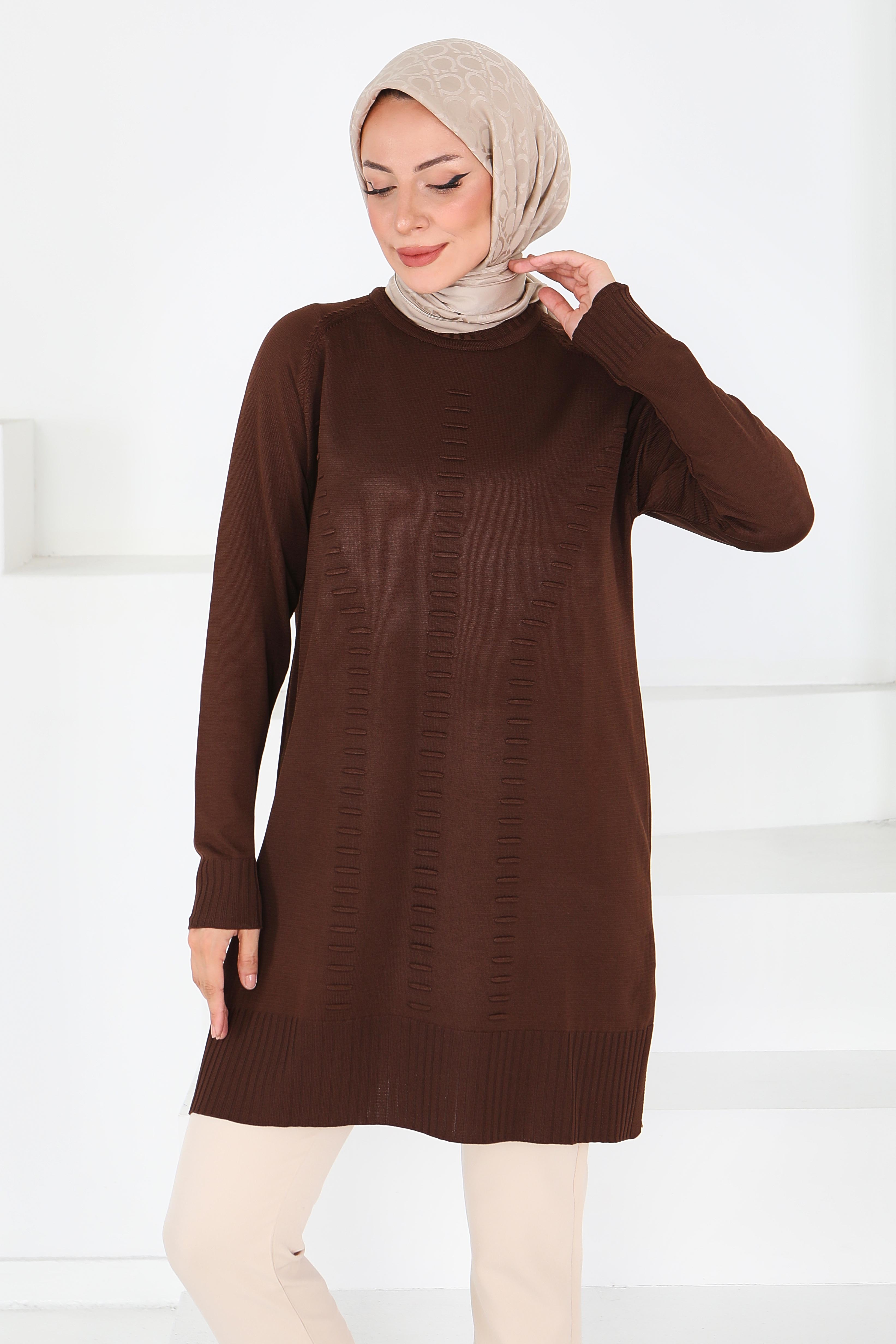 Fitilli Triko Tunik - 27795-KAHVE - 2