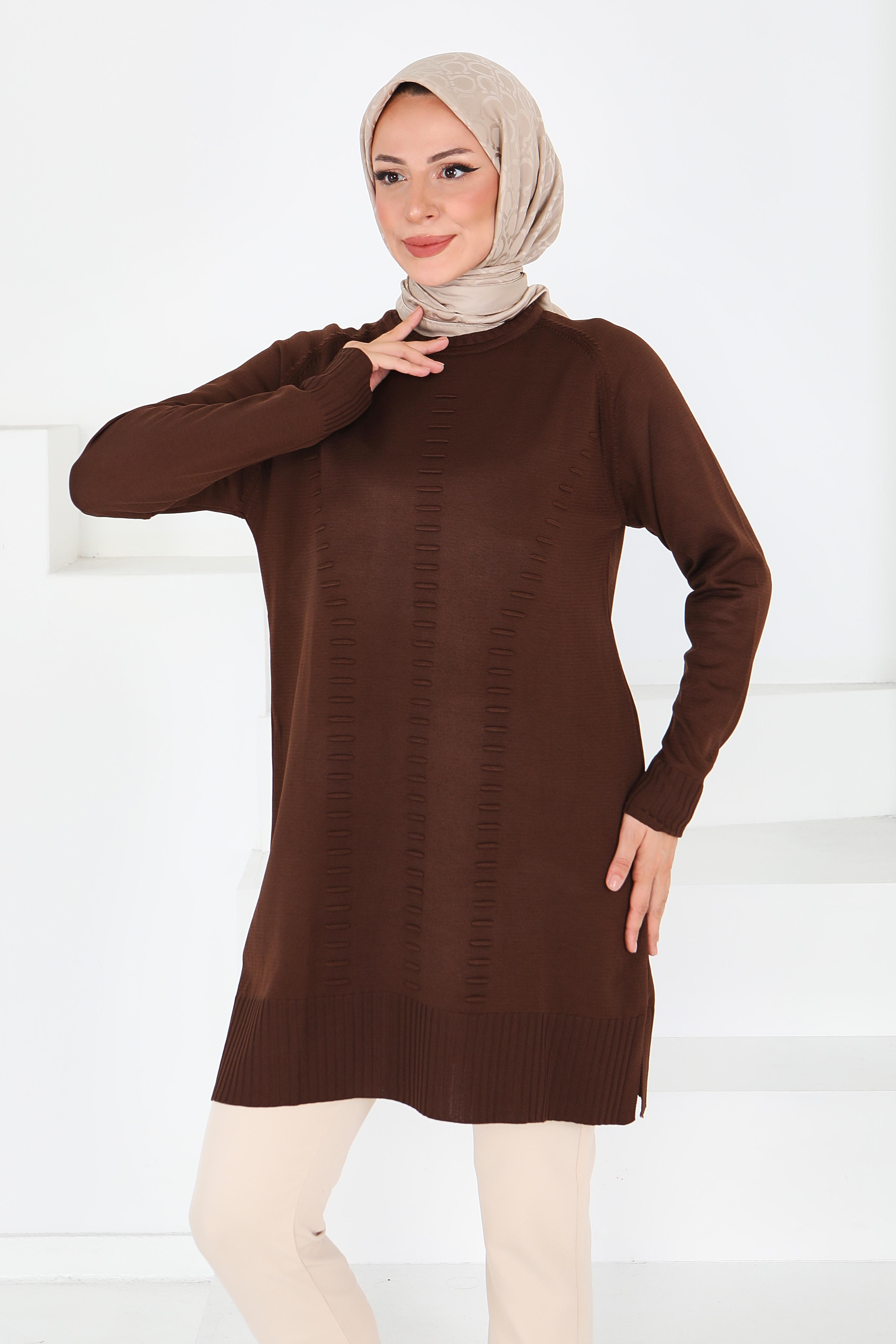 Fitilli Triko Tunik - 27795-KAHVE - 3