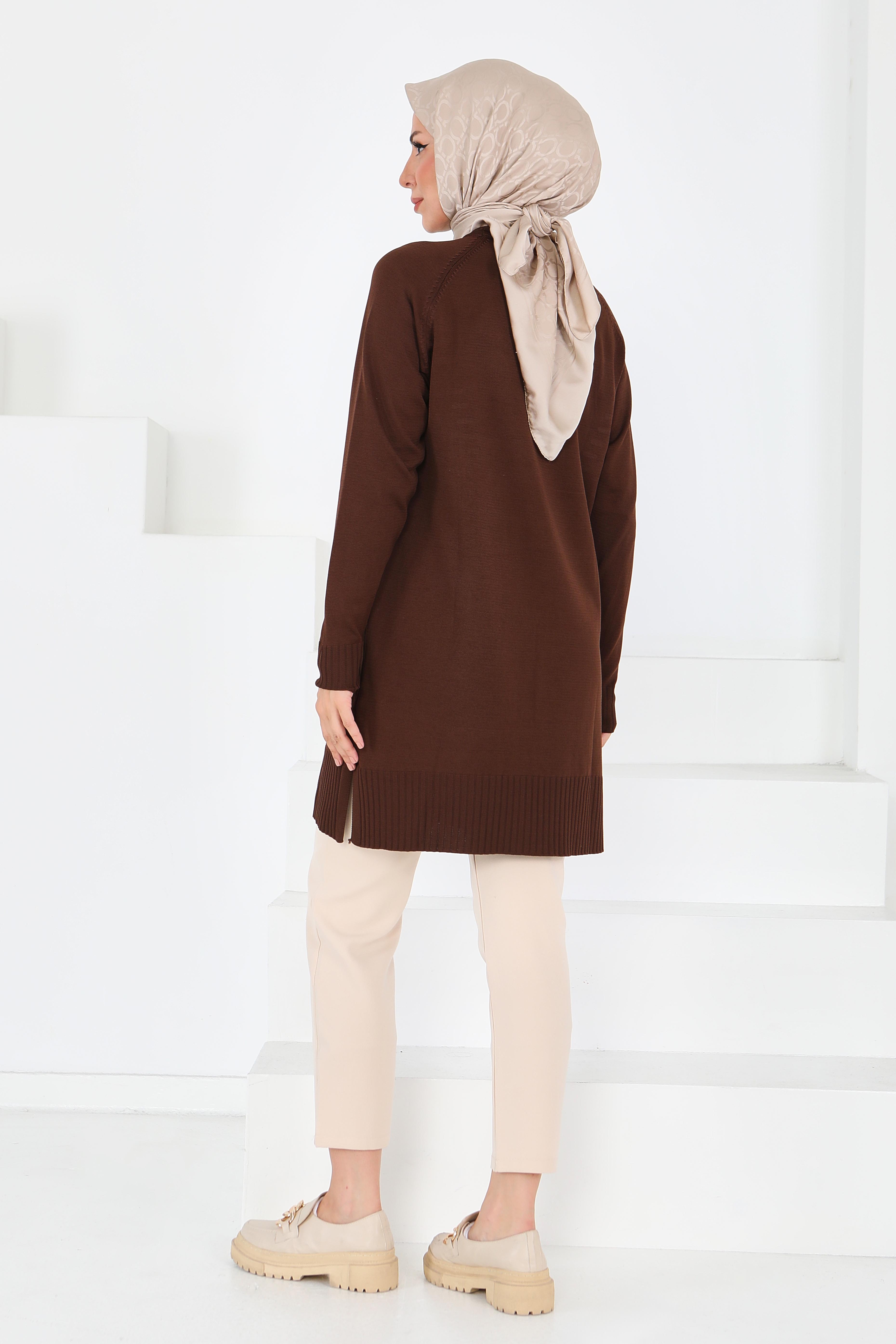 Fitilli Triko Tunik - 27795-KAHVE - 5