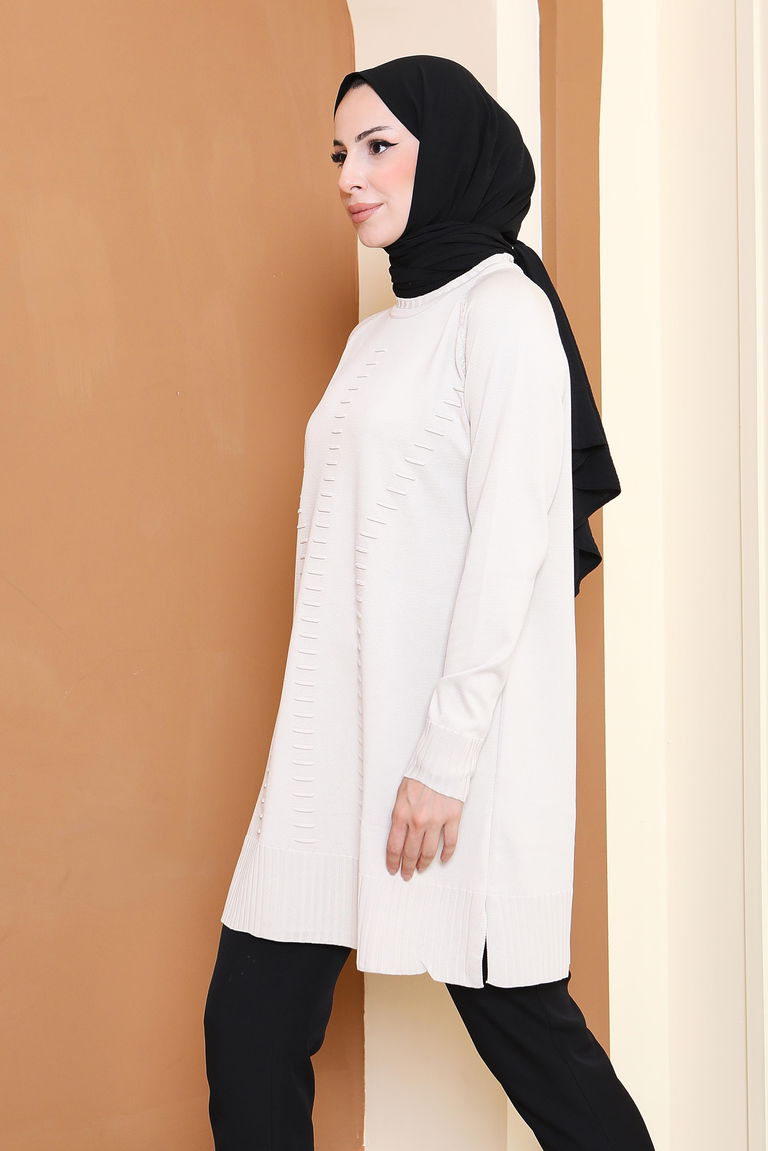 Fitilli Triko Tunik - 27795-KREM - TOFİSA