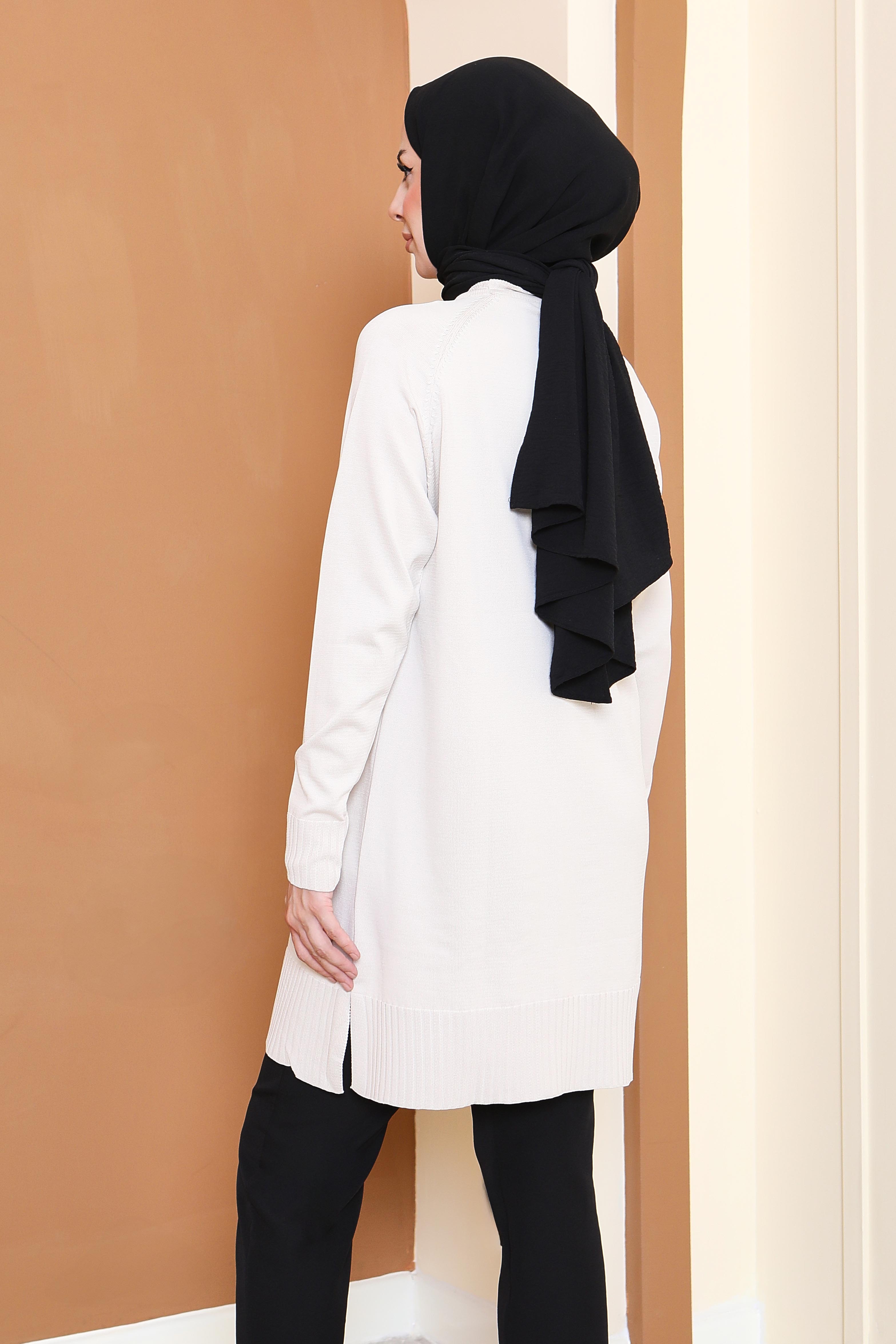 Fitilli Triko Tunik - 27795-KREM - 4