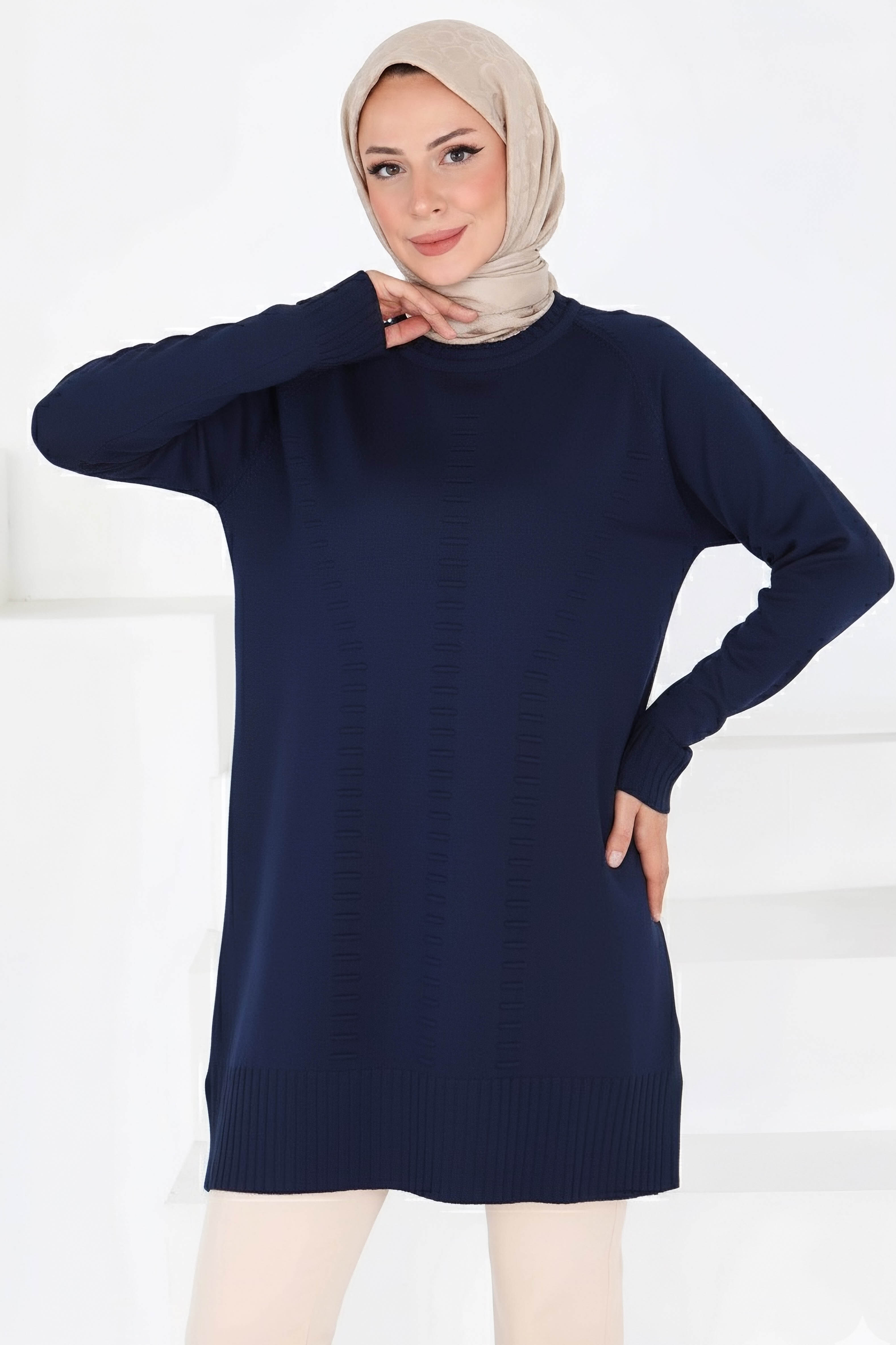 Fitilli Triko Tunik - 27795-LACIVERT - 1