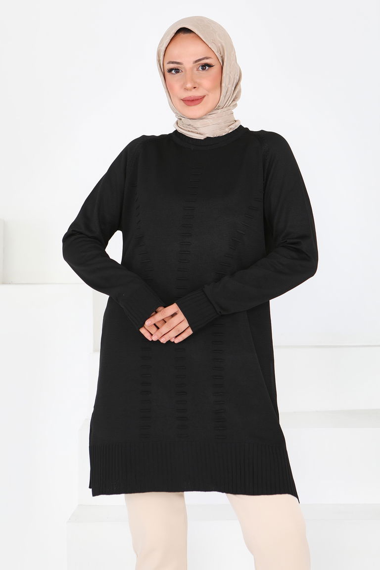 Fitilli Triko Tunik - 27795-SIYAH - TOFİSA