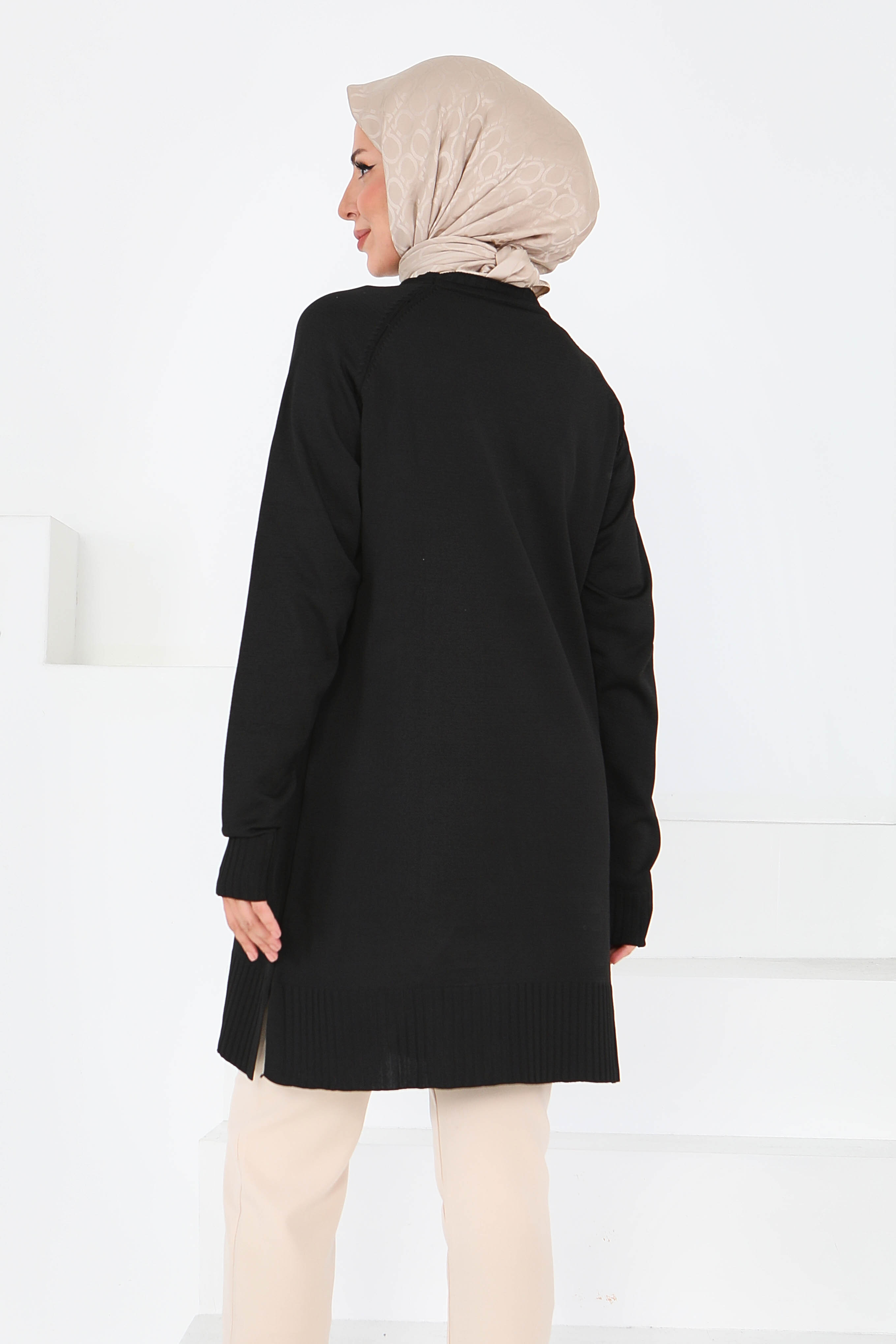 Fitilli Triko Tunik - 27795-SIYAH - 3