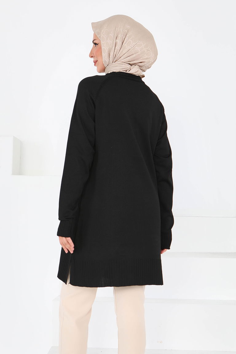 Fitilli Triko Tunik - 27795-SIYAH - TOFİSA