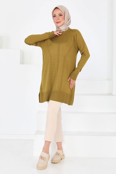 Fitilli Triko Tunik - 27795-YAG-YESILI 