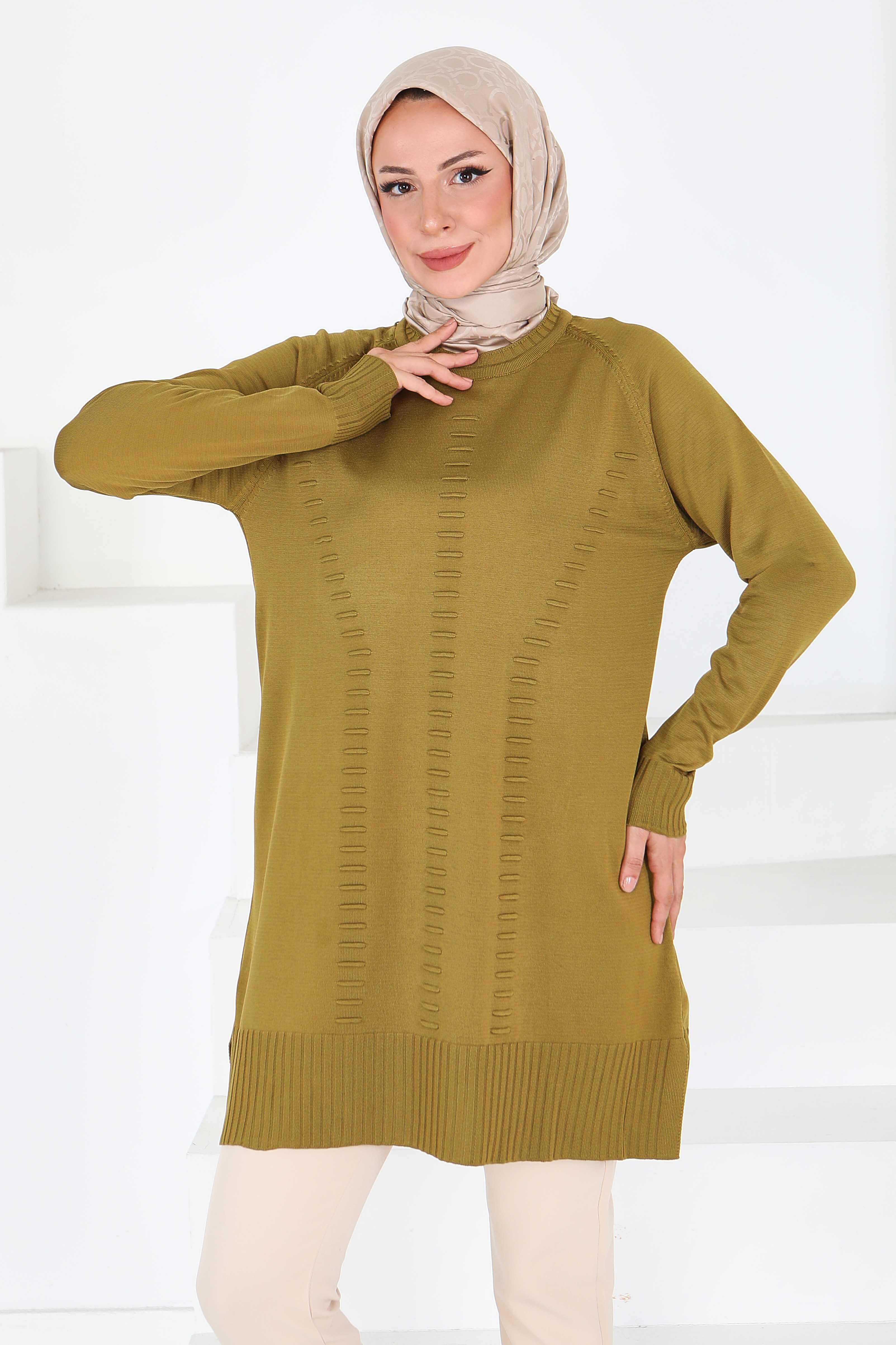 Fitilli Triko Tunik - 27795-YAG-YESILI - 2