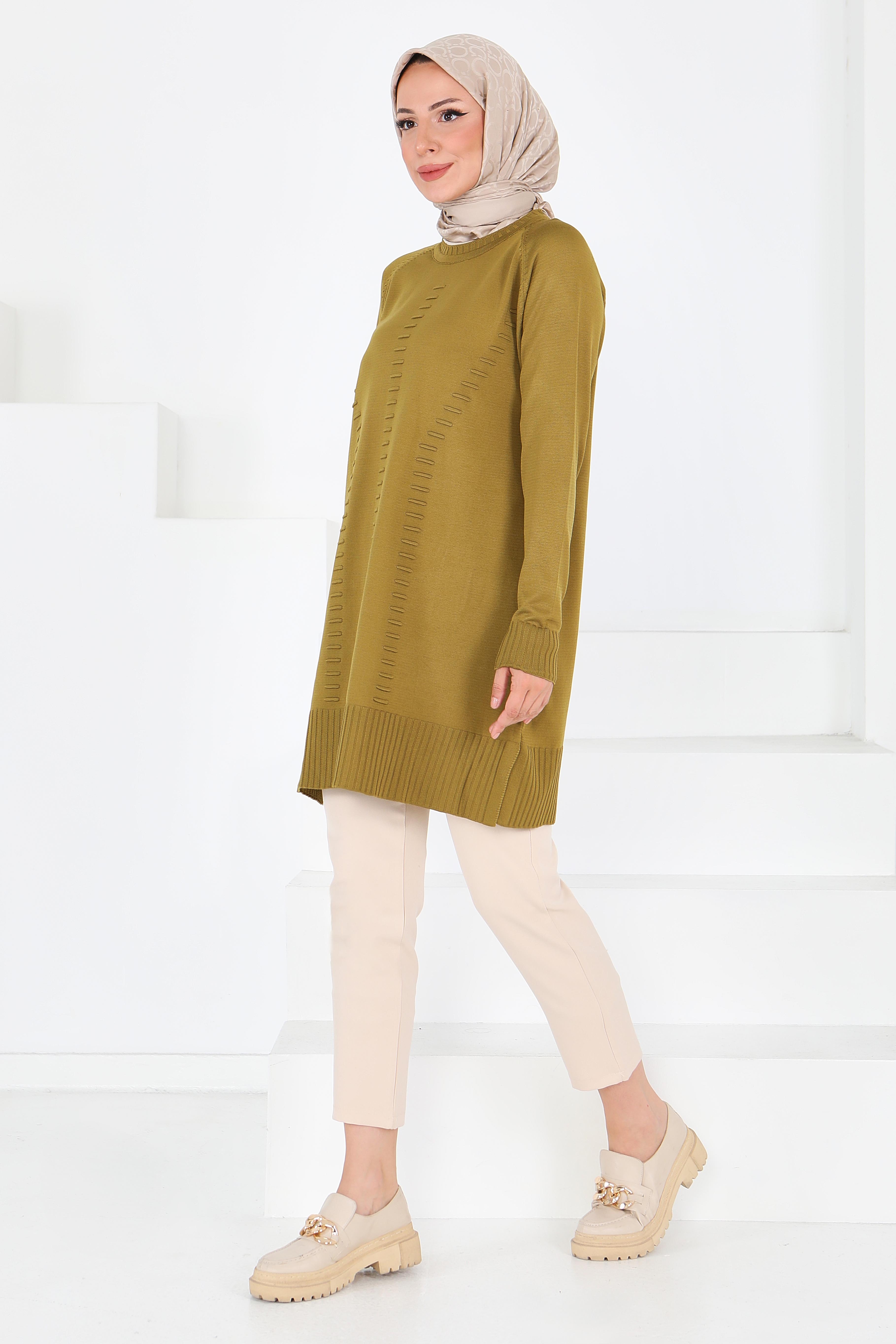 Fitilli Triko Tunik - 27795-YAG-YESILI - 3