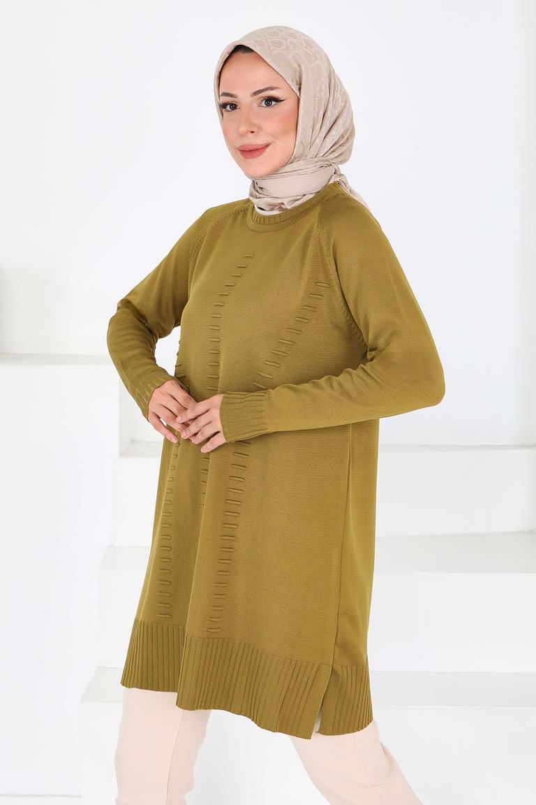 Fitilli Triko Tunik - 27795-YAG-YESILI - TOFİSA